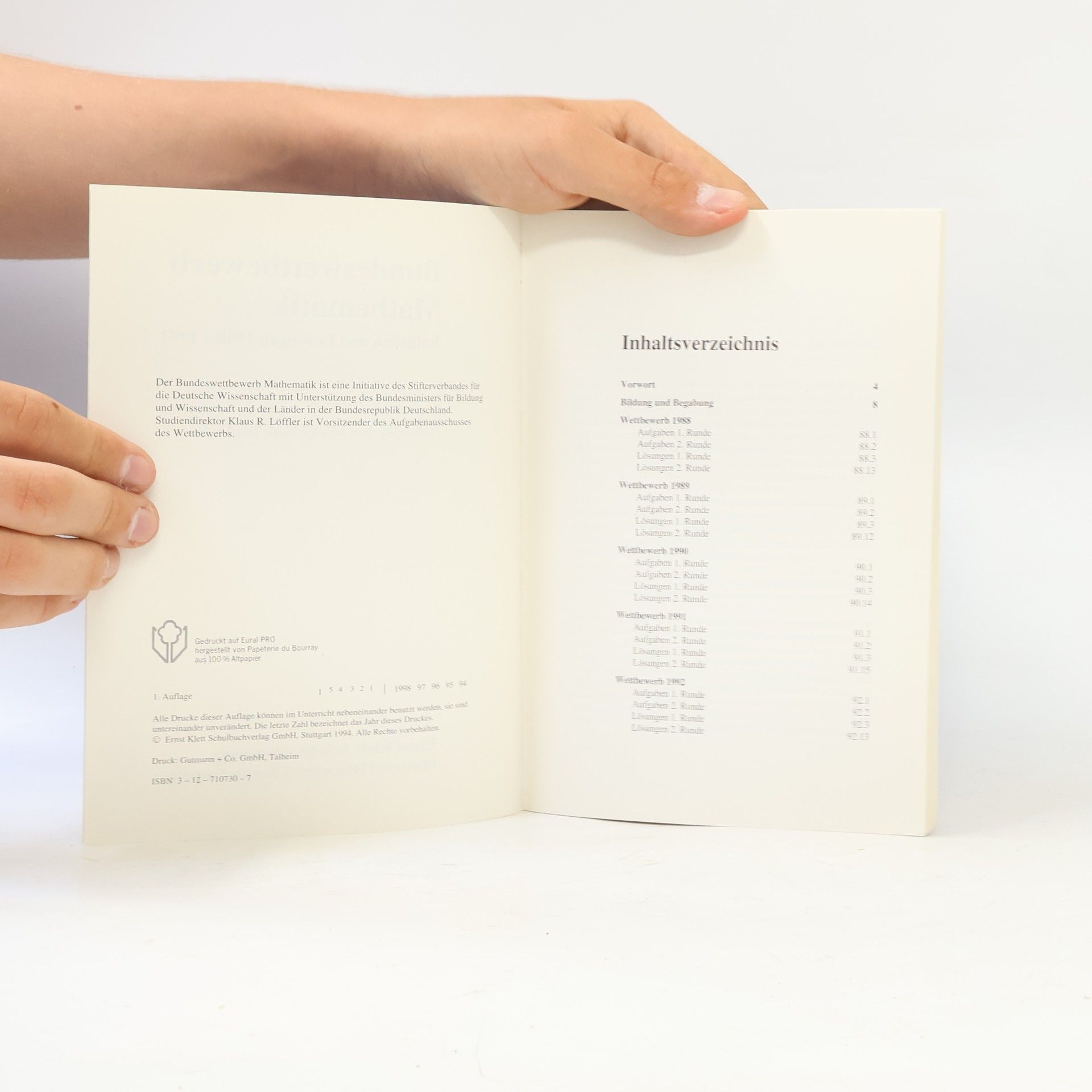 Bundeswettbewerb Mathematik 1988-1992. Aufgaben und Lösungen