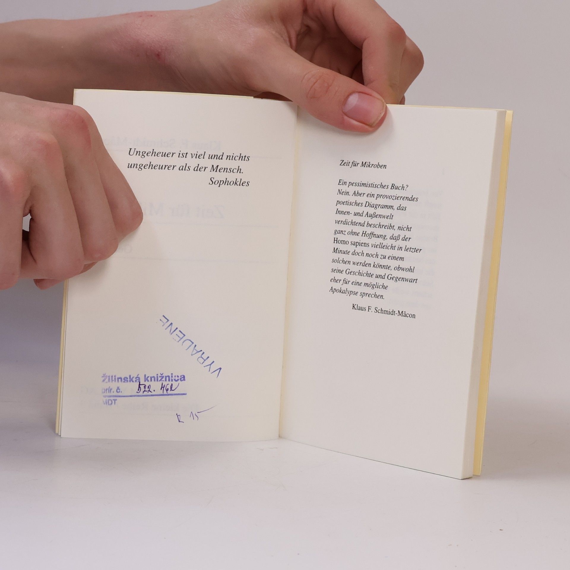 Klaus F. Schmidt-Mâcon Zeit für Mikroben : Gedichte