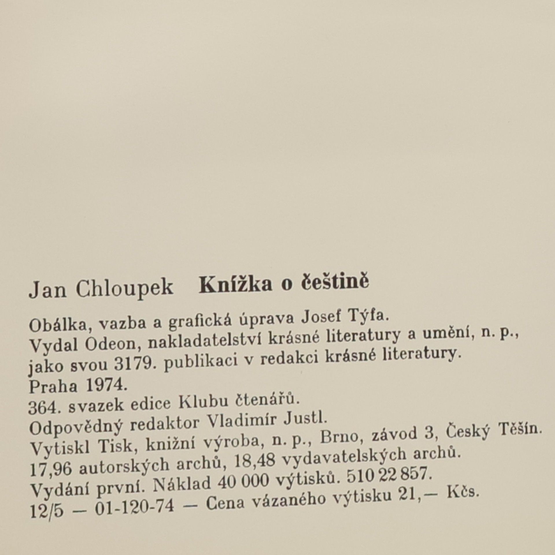 Jan Chloupek Knížka o češtině
