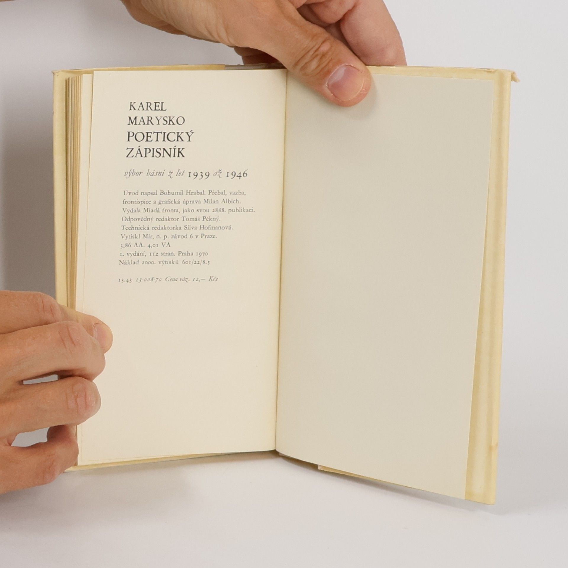 Karel Marysko Poetický zápisník : výbor básní z let 1939 až 1946