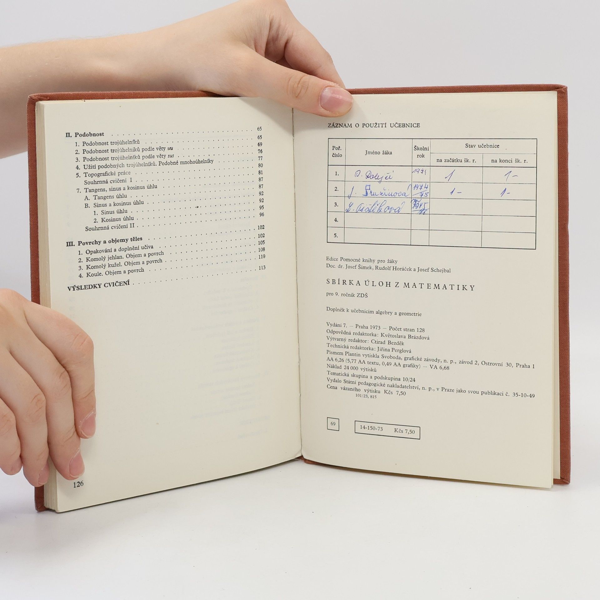 Josef Šimek Sbírka úloh z matematiky pro 9. ročník ZDŠ