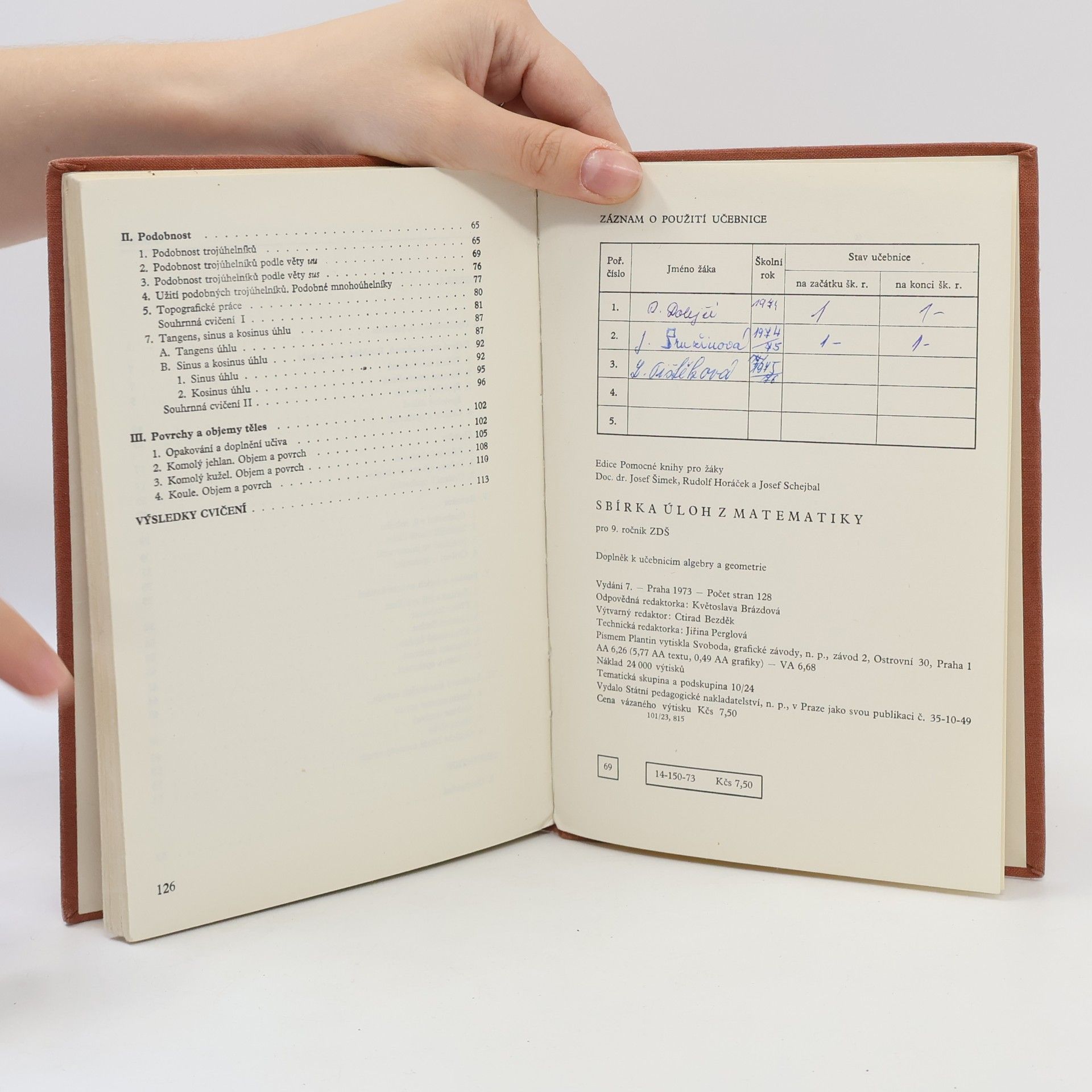 Josef Šimek Sbírka úloh z matematiky pro 9. ročník ZDŠ