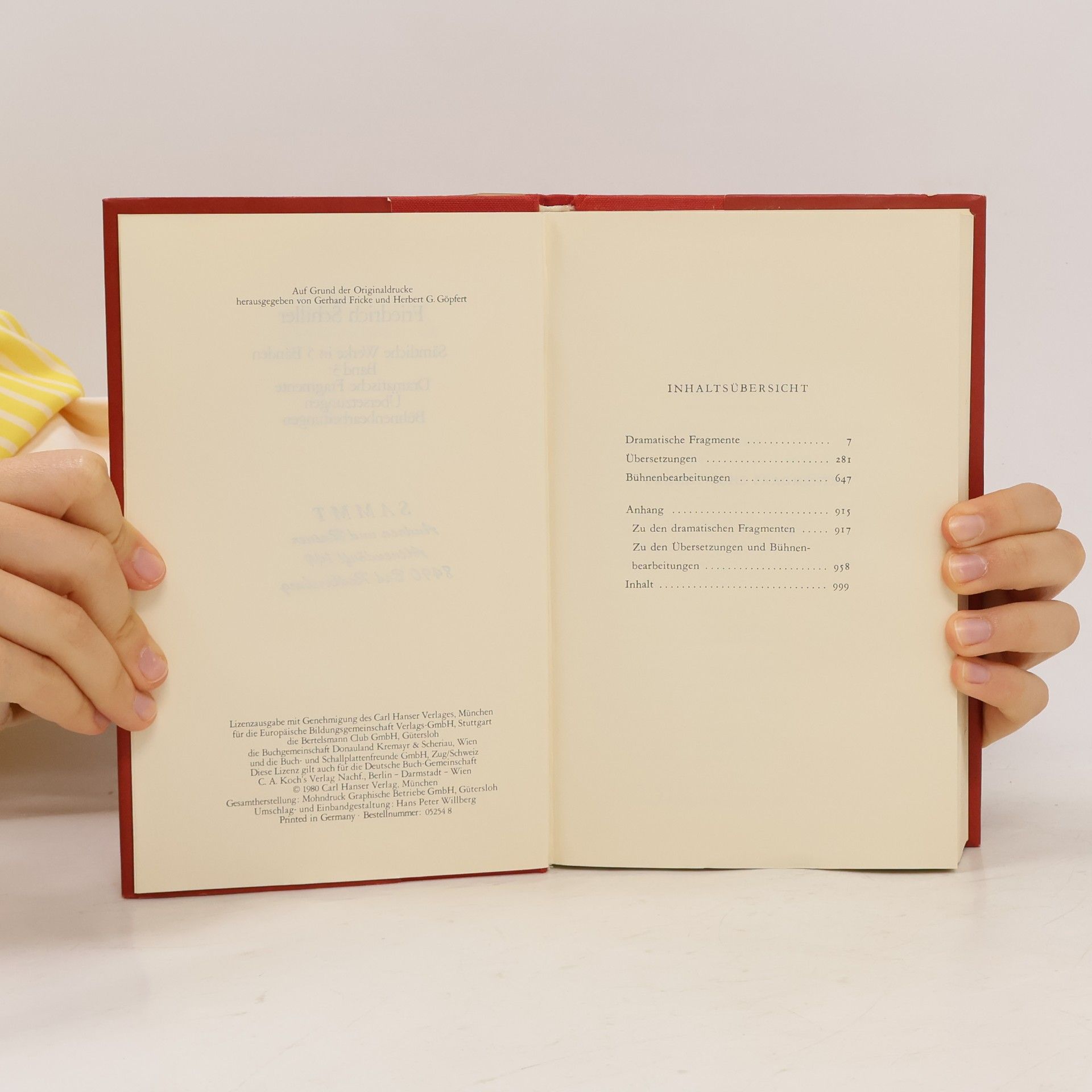 Friedrich Schiller Sämtliche Werke 3, Fragmente Übersetzungen Bearbeitungen