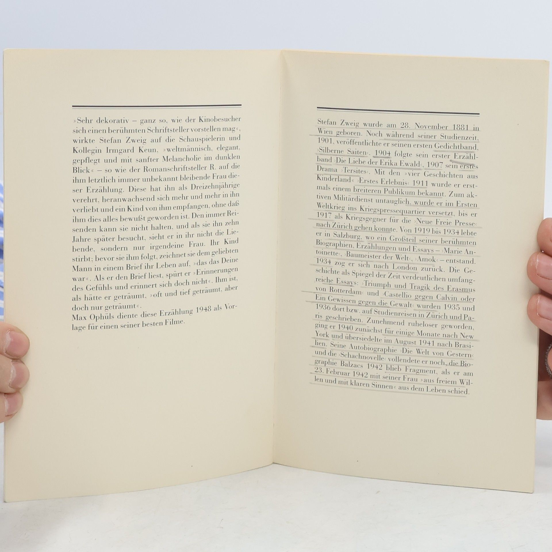Stefan Zweig Brief einer Unbekannten