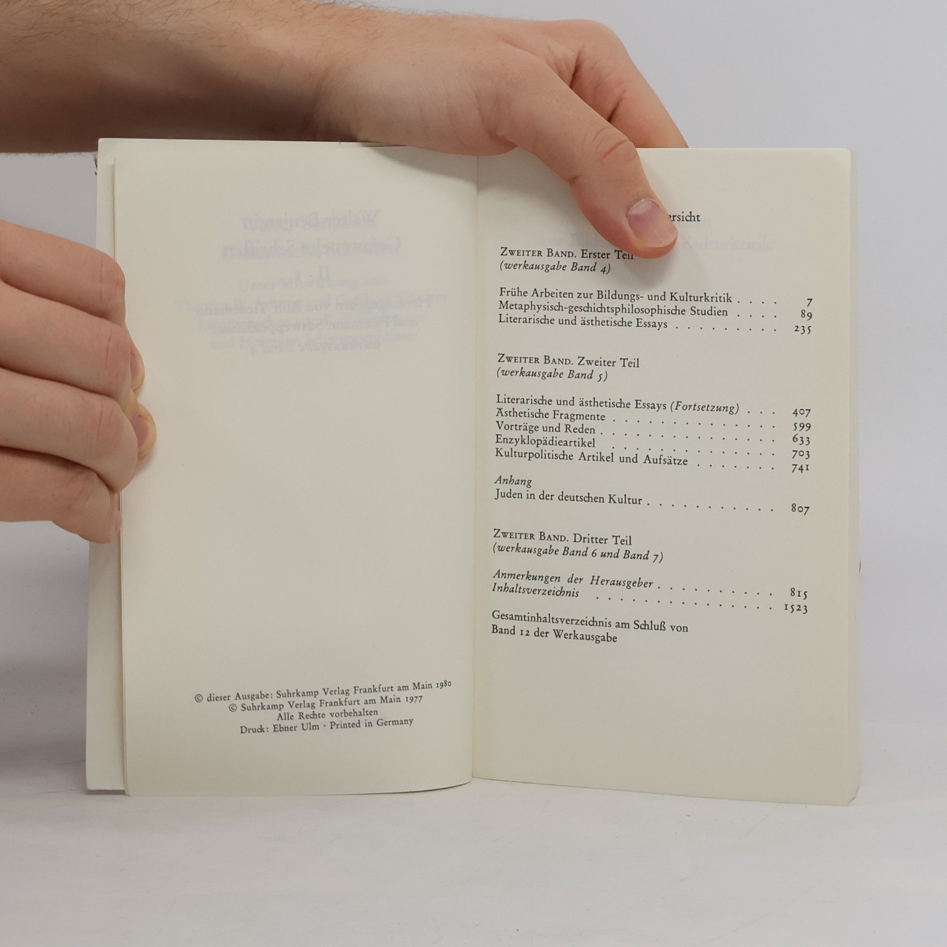 Walter Benjamin Gesammelte Schriften II.1
