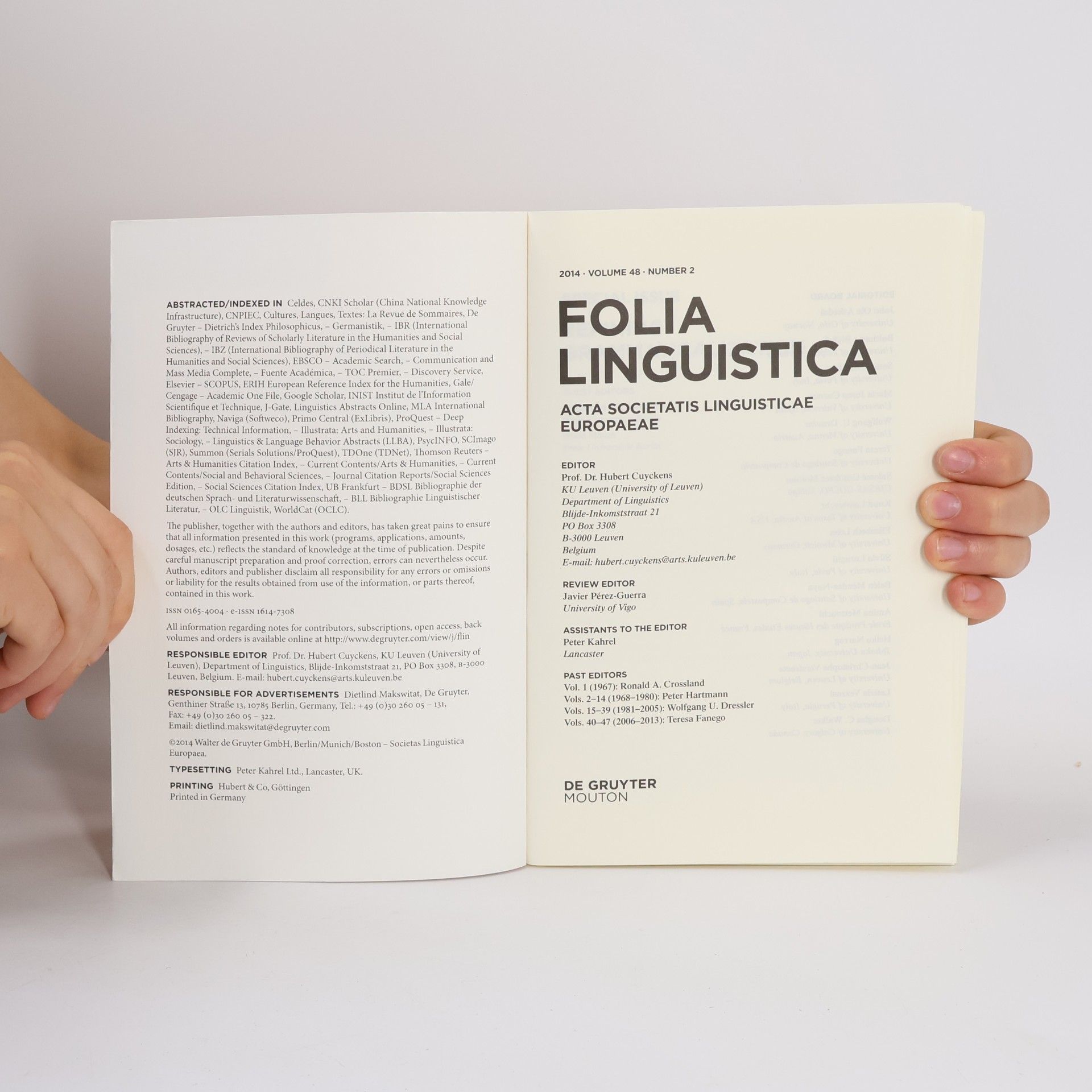 Collectif d'auteurs Folia Linguistica: Acta societatis linguisticae europaeae, 2014, volume 48, number 1