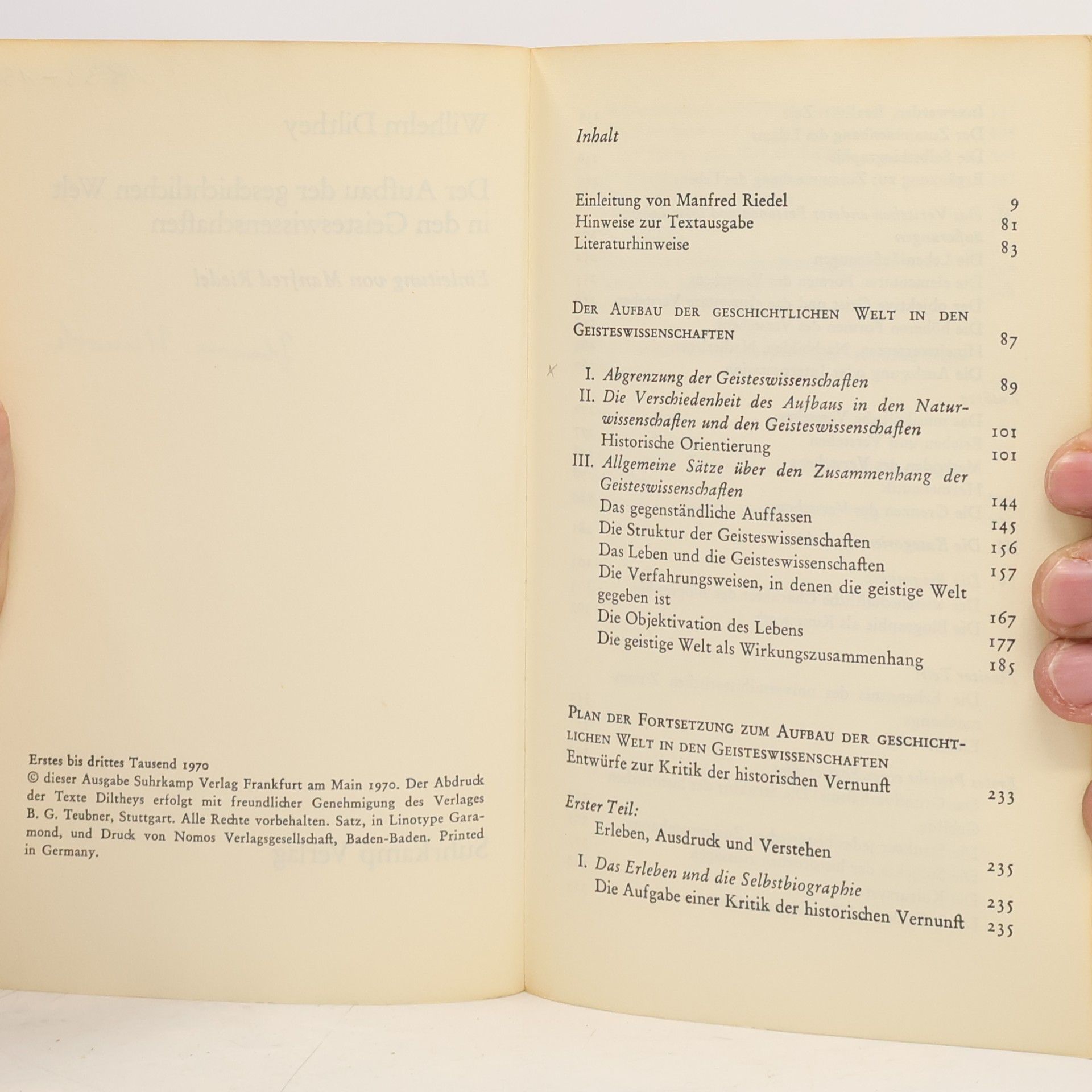 Wilhelm Dilthey  Der Aufbau der geschichtlichen Welt in den Geisteswissenschaften