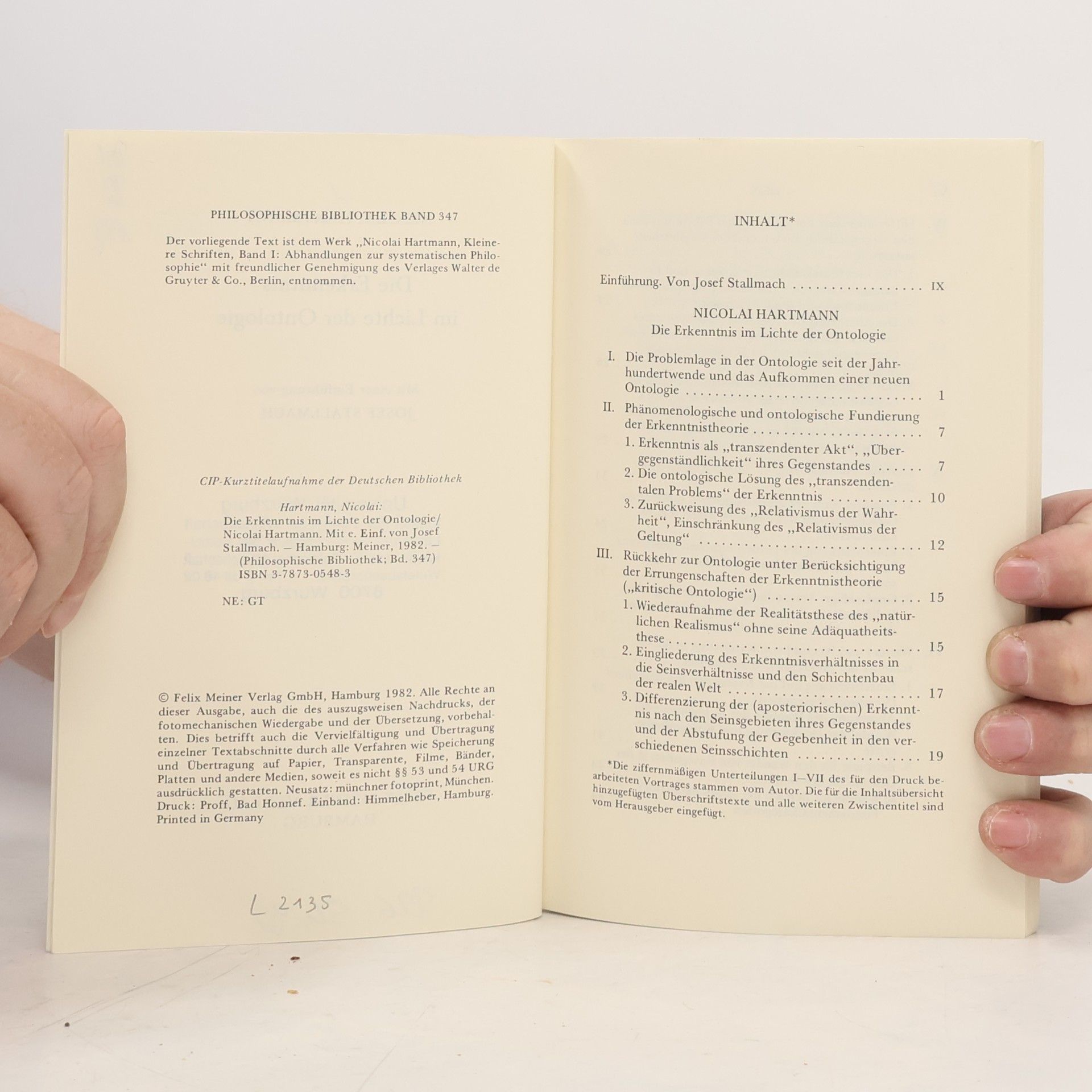Nicolai Hartmann Die Erkenntnis im Lichte der Ontologie