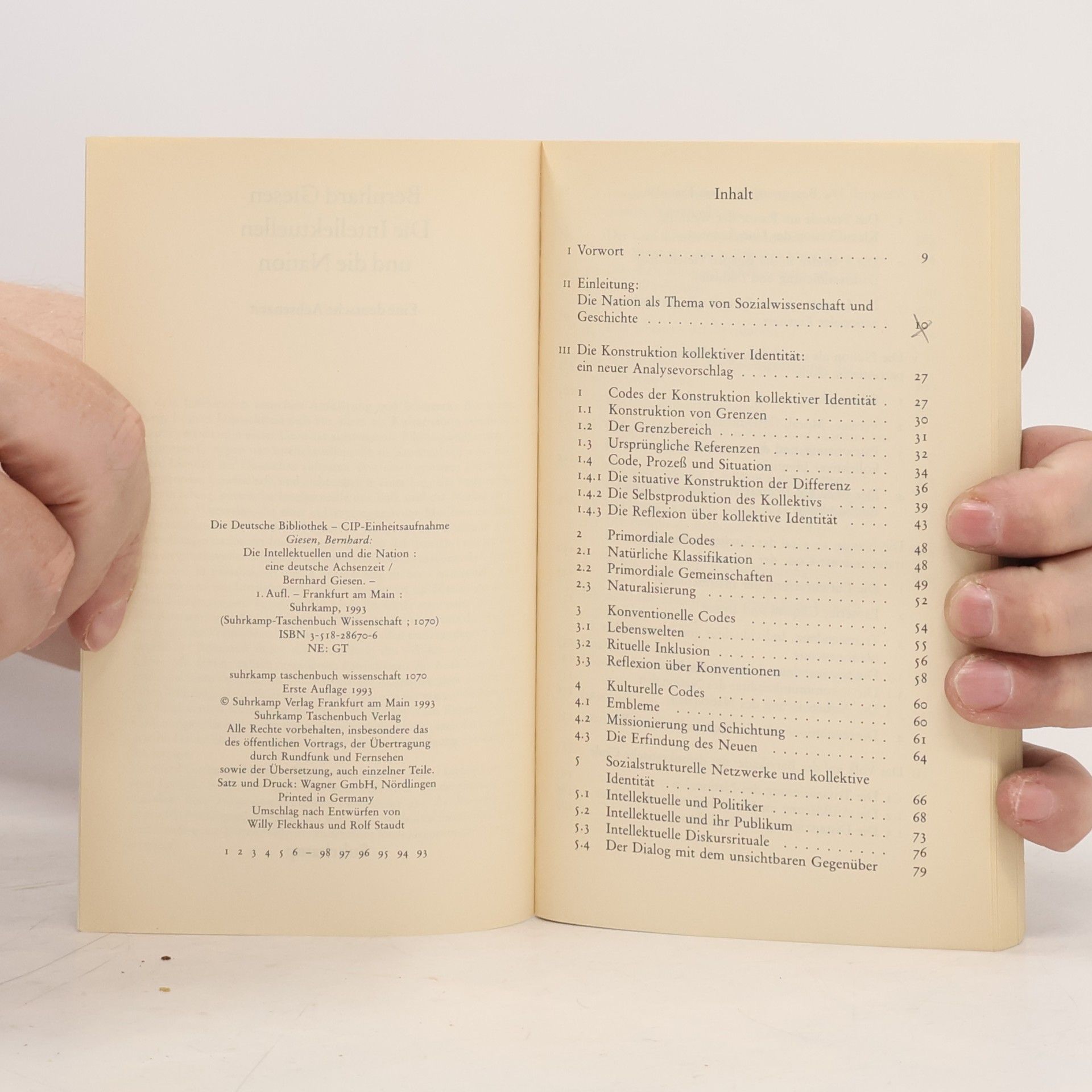 Bernhard Giesen Suhrkamp Taschenbuch Wissenschaft - 1070: Die Intellektuellen und die Nation
