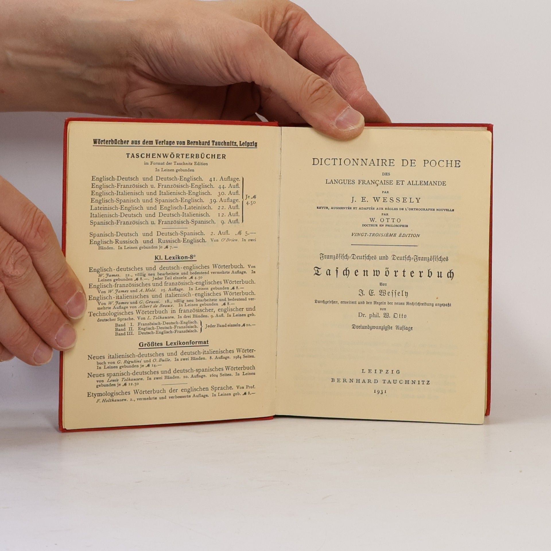 J. E. Wessely Dictionnaire de Poche des Langues Française et Allemande. Französisch-Deutsches und Deutsch-Französisches Taschenwörterbuch