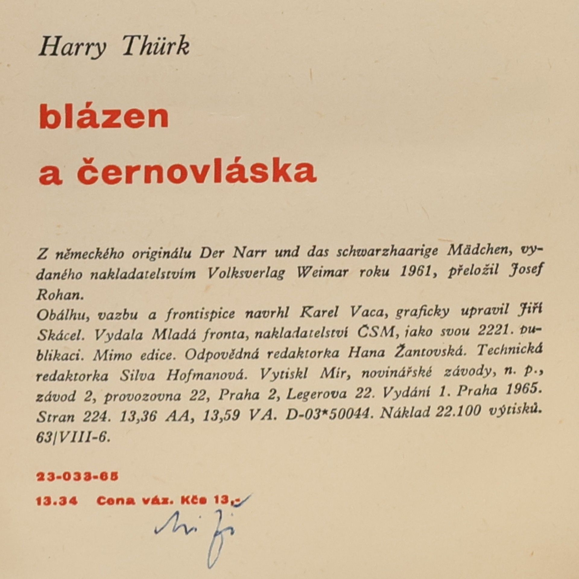 Harry Thürk Blázen a černovláska