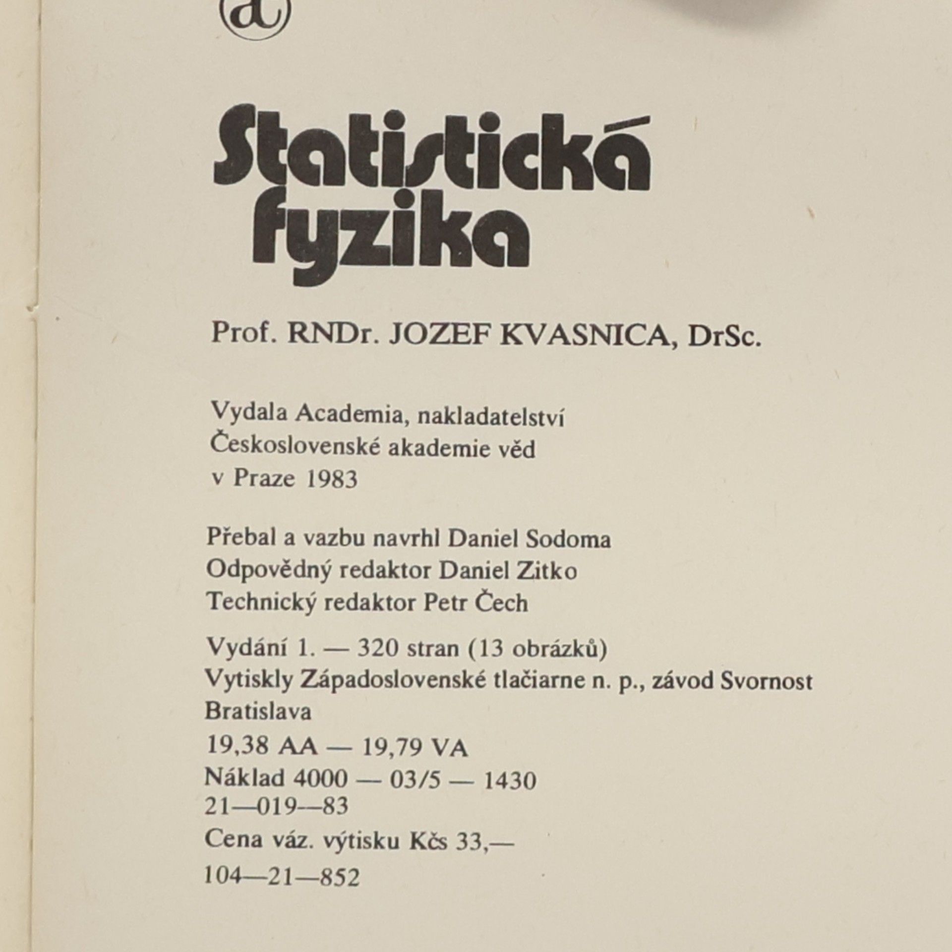 Jozef Kvasnica Statistická fyzika