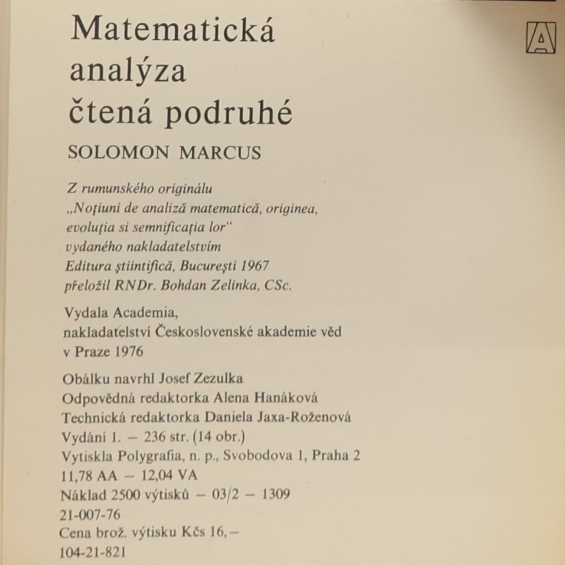 Solomon Marcus Matematická analýza čtená podruhé