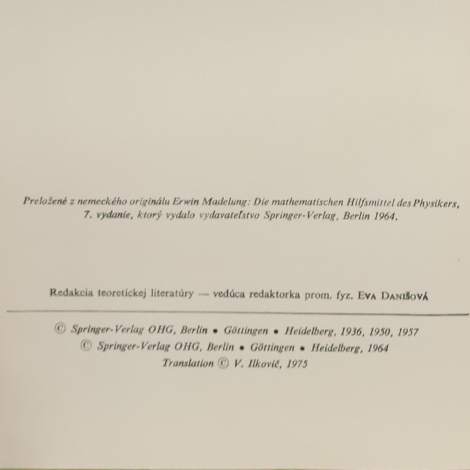Erwin Madelung Príručka matematiky pre fyzikov