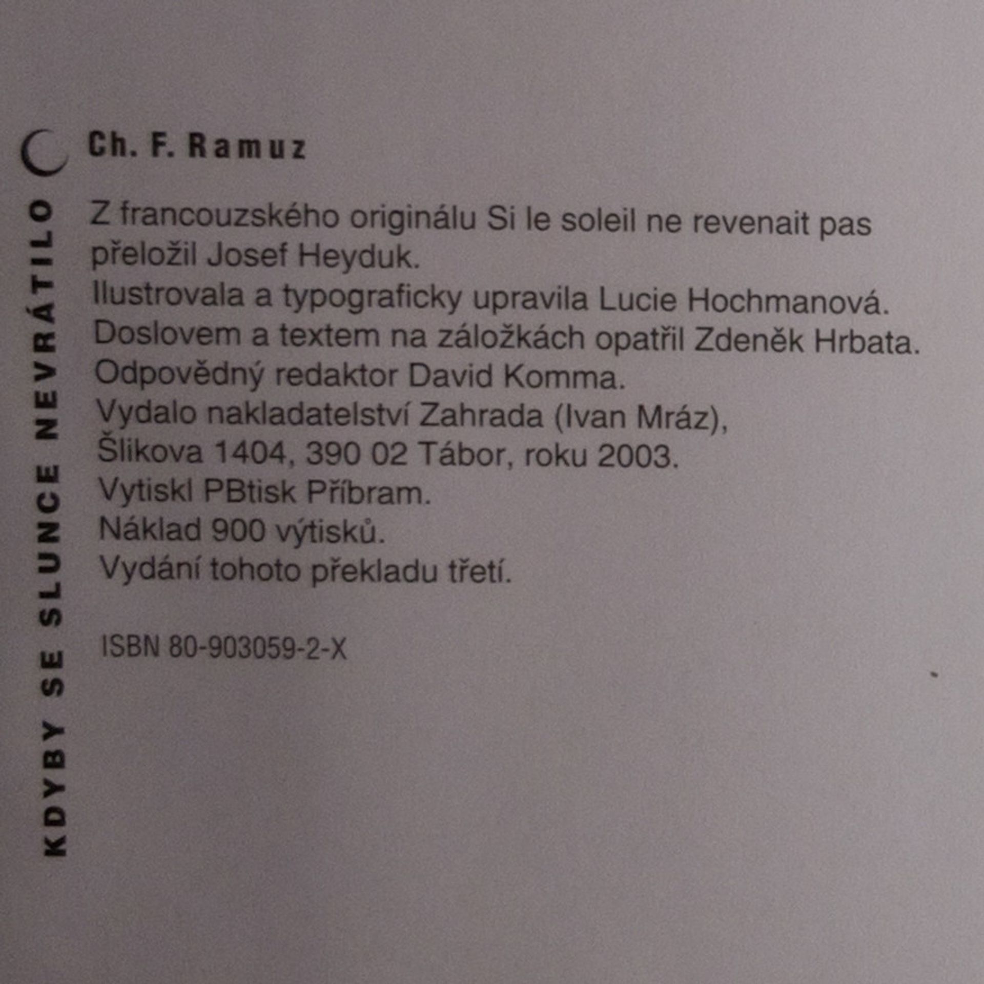 Charles Ferdinand Ramuz Kdyby se slunce nevrátilo