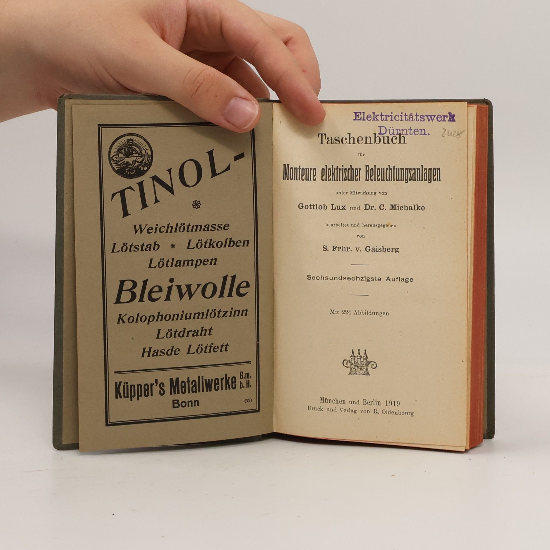 Gottlob Lux Taschenbuch für Monteure elektrischer Beleuchtungsanlagen