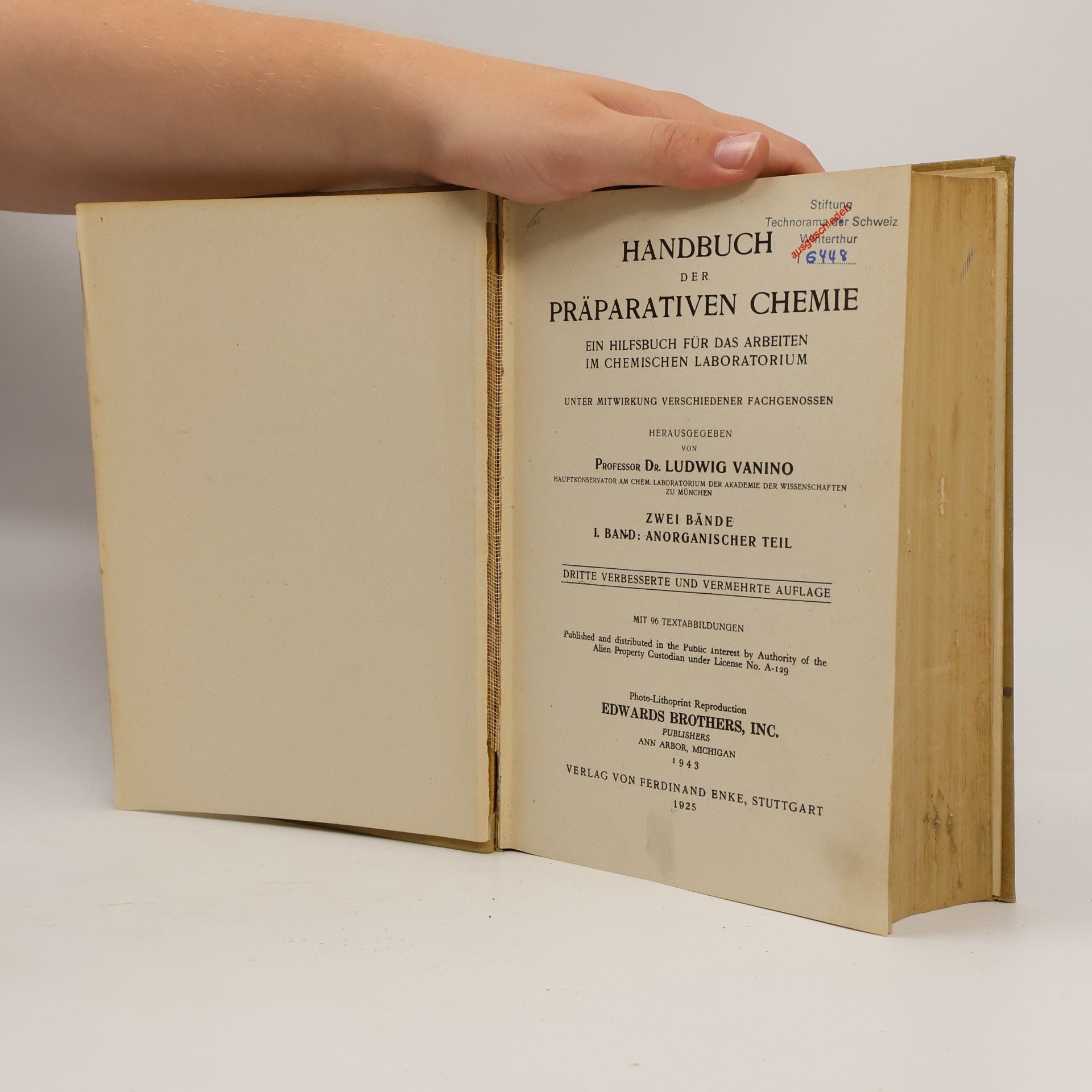 Ludwig Vanino Handbuch der präparativen Chemie I. Band