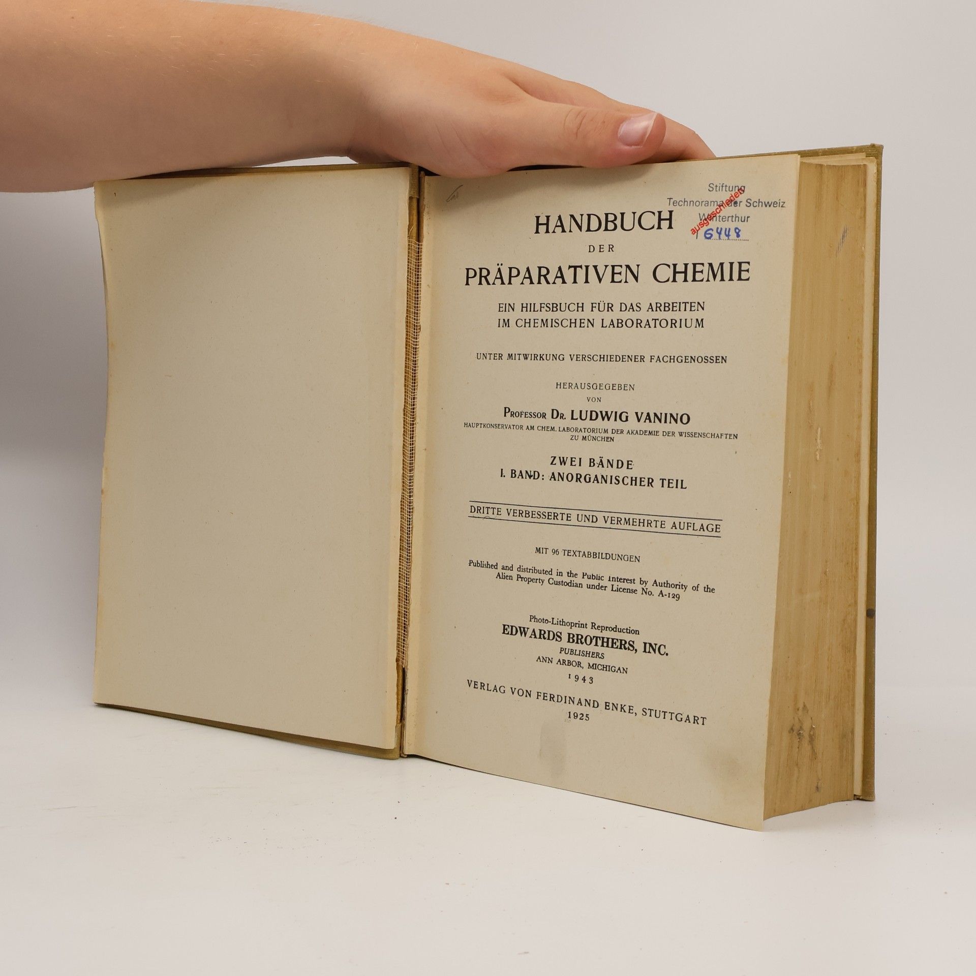 Ludwig Vanino Handbuch der präparativen Chemie I. Band