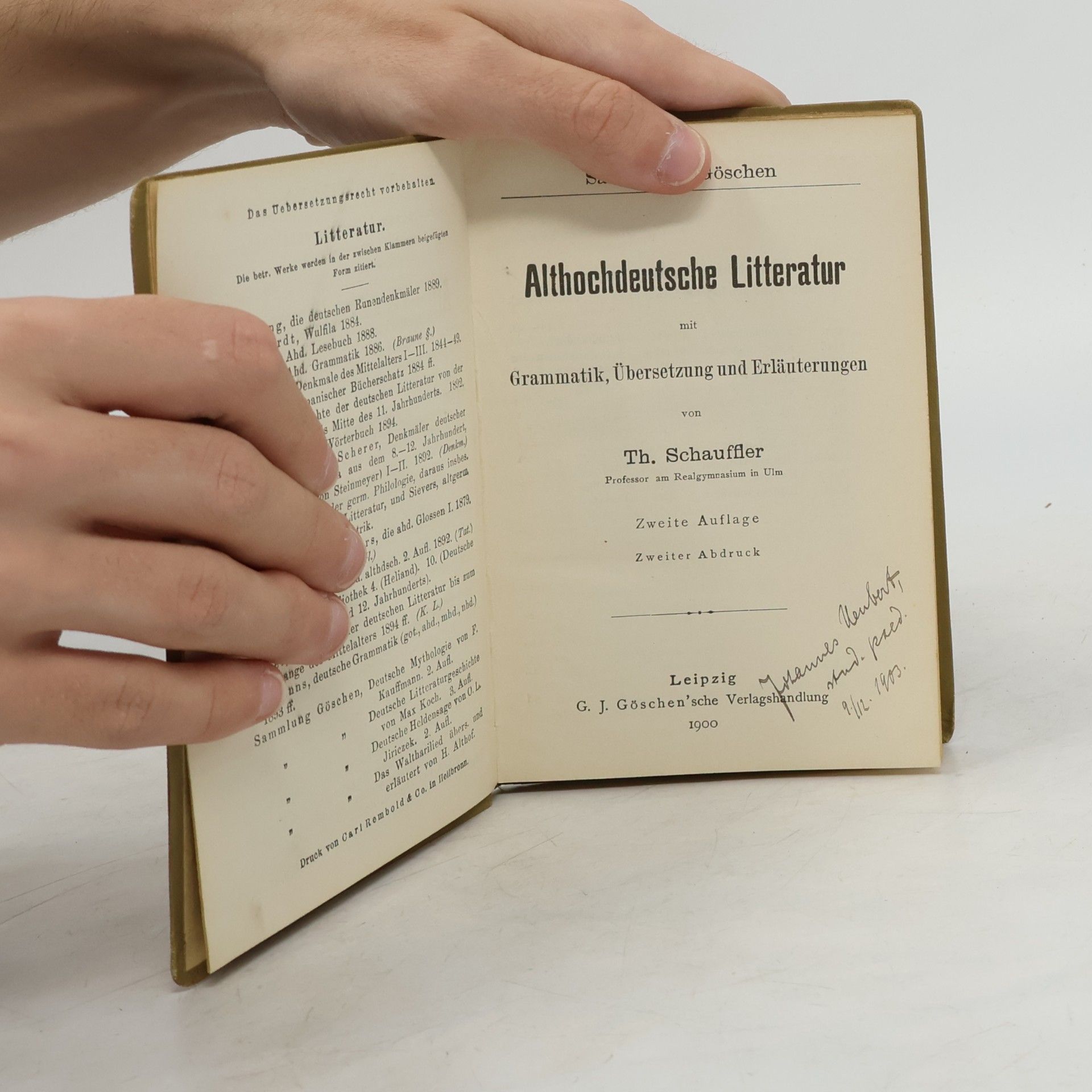 Theodor Schauffler Althochdeutsche Litteratur mit Grammatik, Übersetzung und Erläuterungen