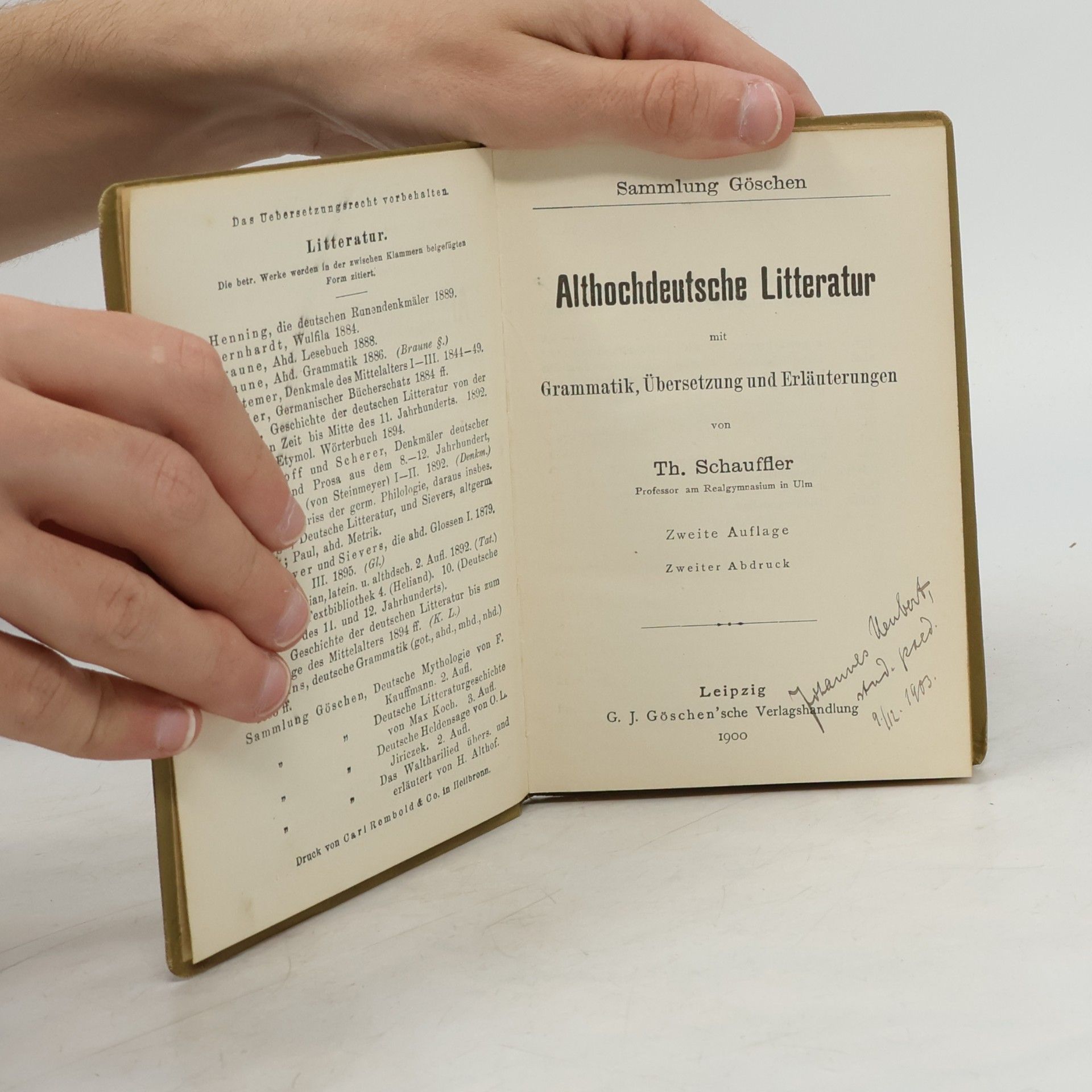 Theodor Schauffler Althochdeutsche Litteratur mit Grammatik, Übersetzung und Erläuterungen
