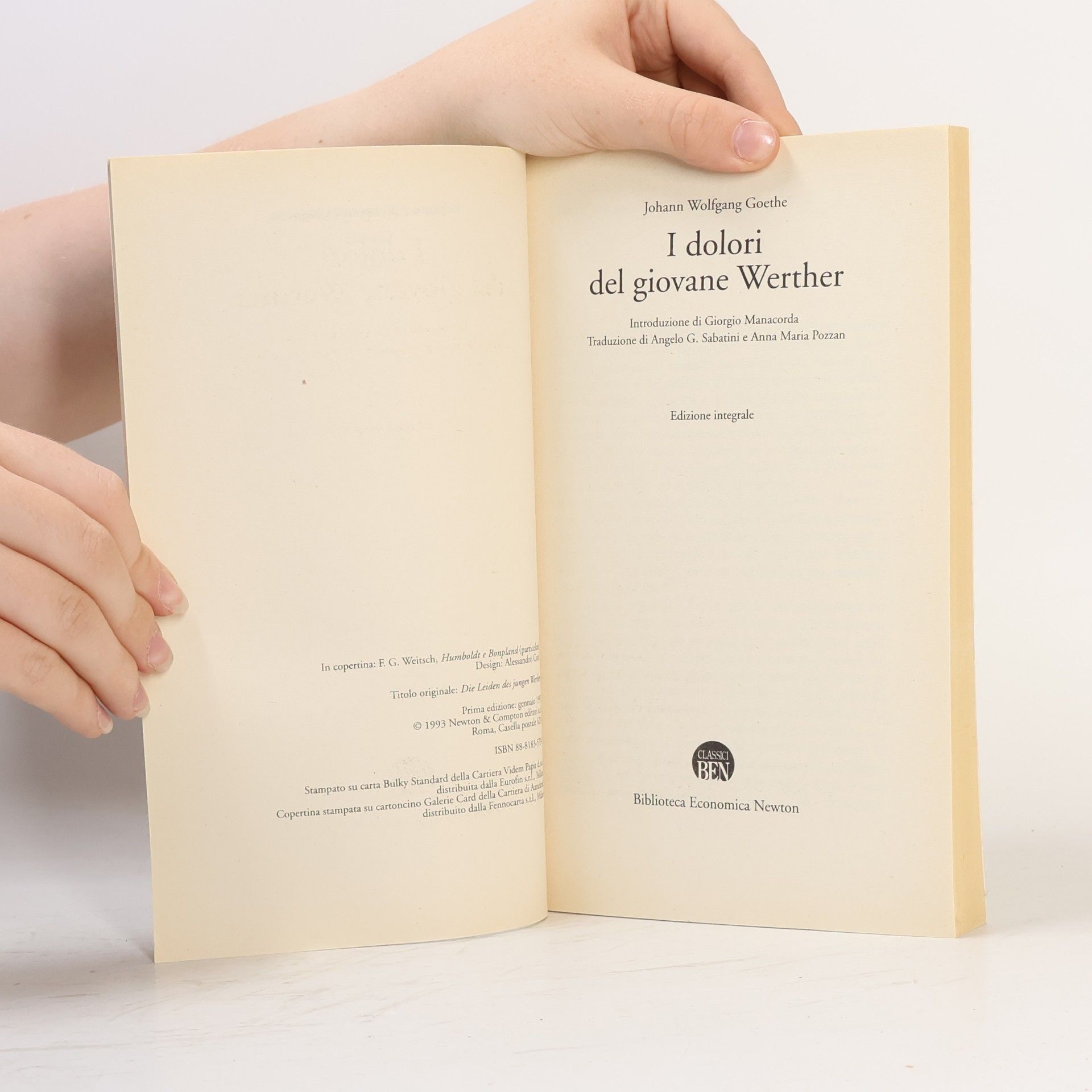 Johann Wolfgang von Goethe Biblioteca economica Newton - 100: I dolori del giovane Werther