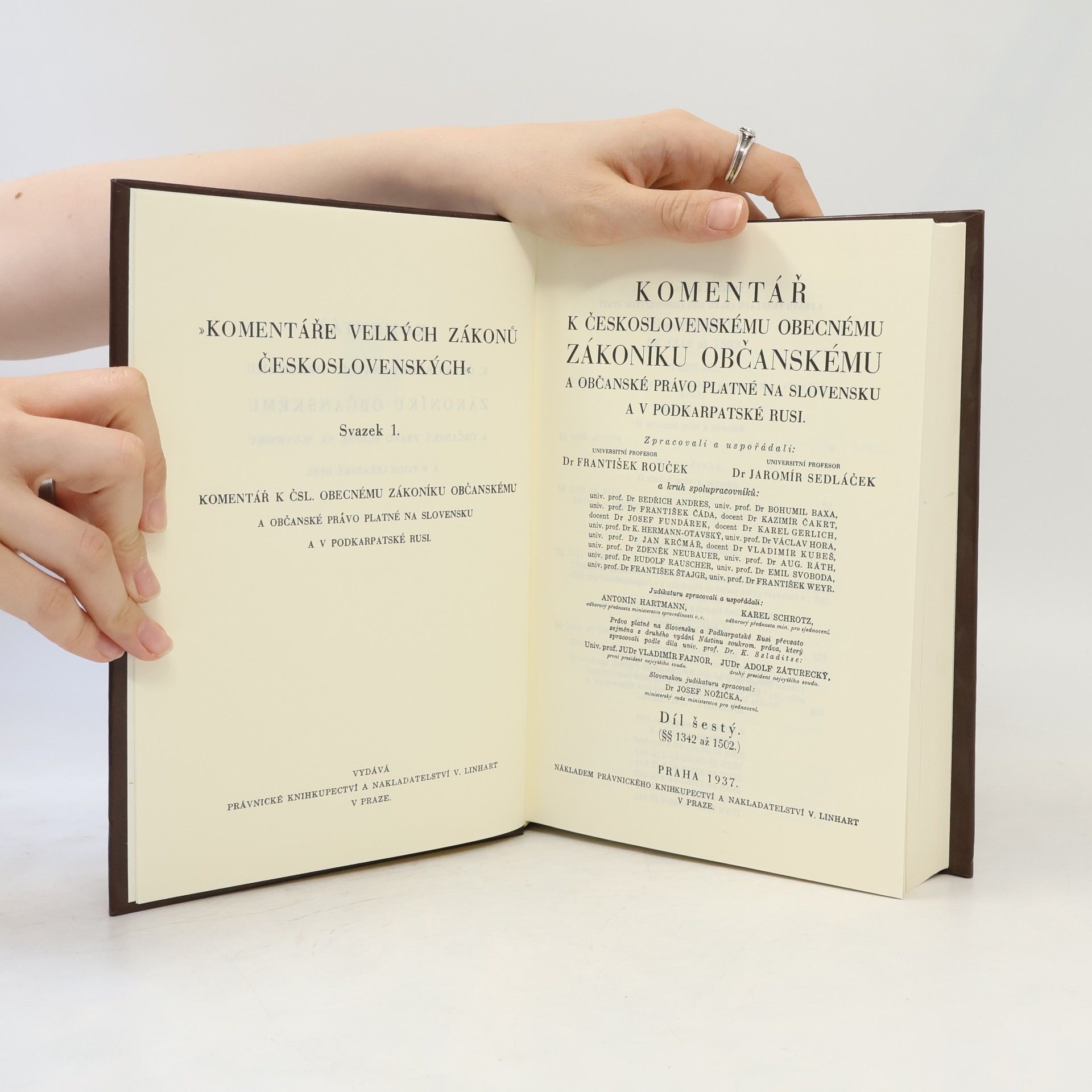 Rouček František Komentář k Československému obecnému zákoníku občanskému a občanské právo platné na Slovensku a v Podkarpatské Rusi