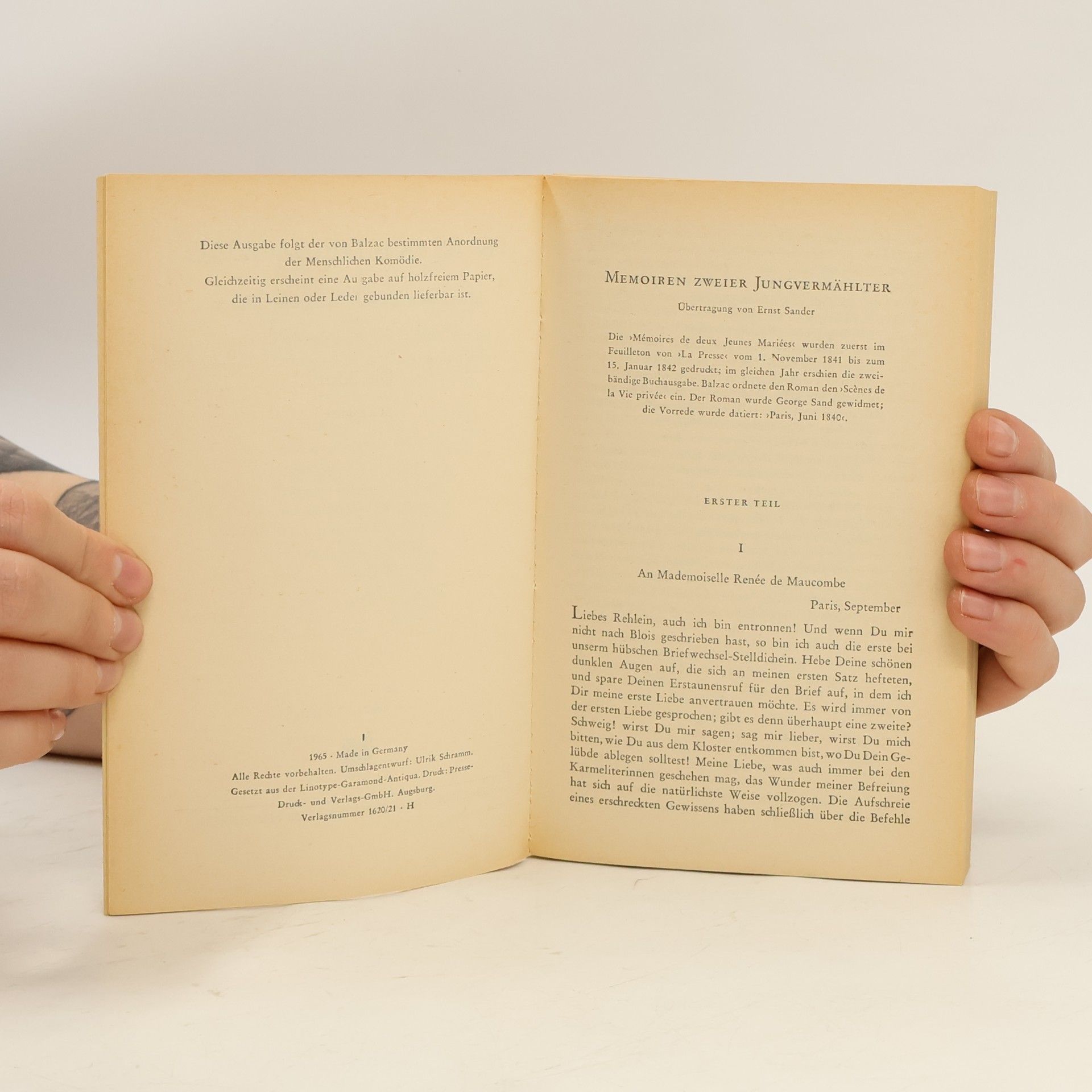 Honoré de Balzac Memoiren zweier Jungvermählter