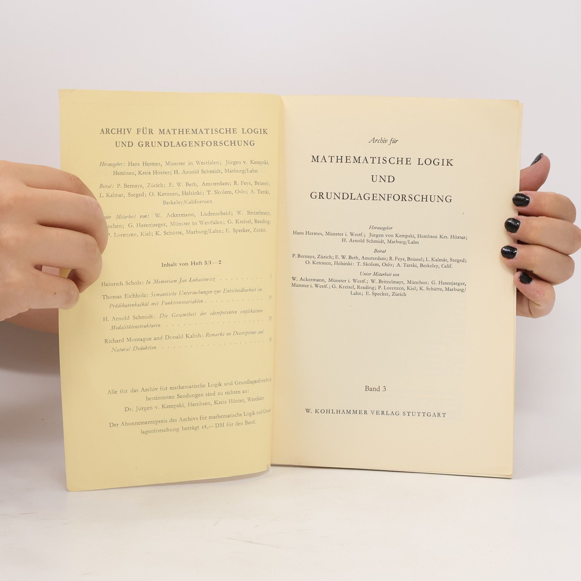 Hans Hermes Archiv für Mathematische Logik und Grundlagenforschung 3/1-2