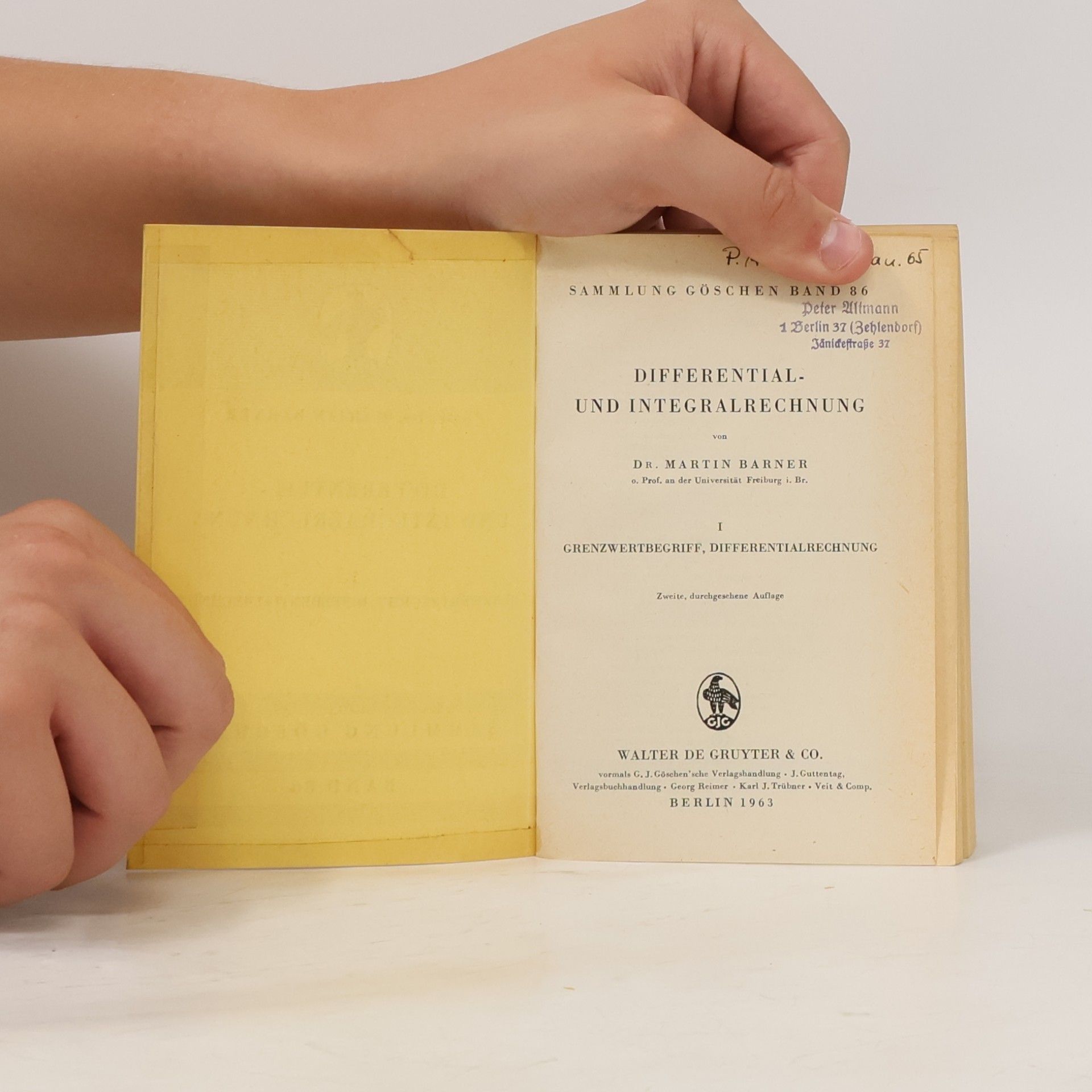 Martin Barner Differential- und Integralrechnung I. Grenzwertbegriff, Differentialrechnung