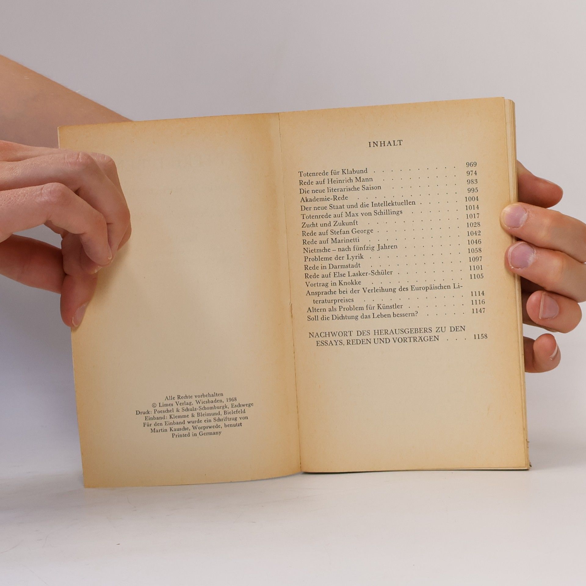 Gottfried Benn Gesammelte Werke 4. Reden und Vorträge
