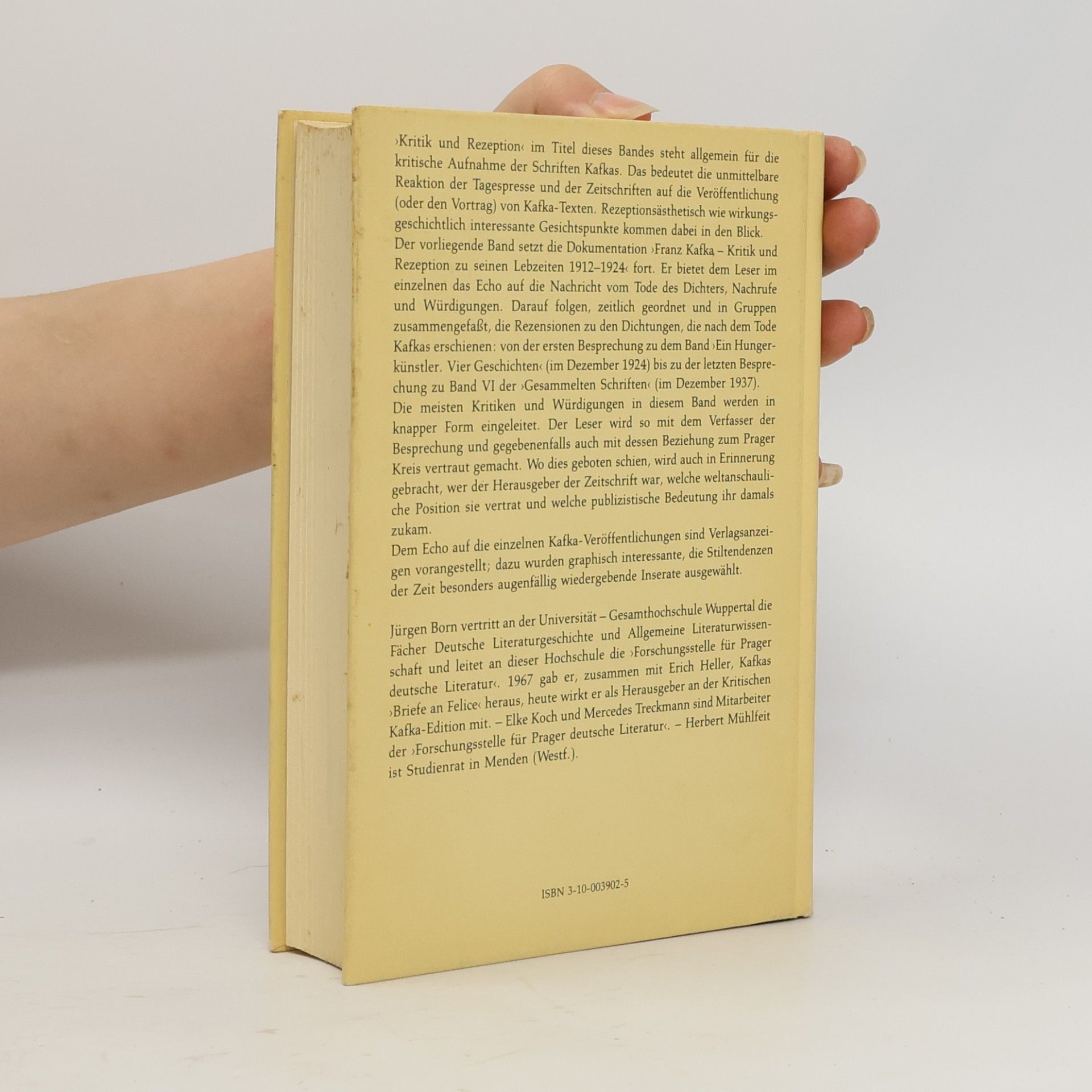 Jürgen Born Franz Kafka, Kritik und Rezeption, 1924-1938