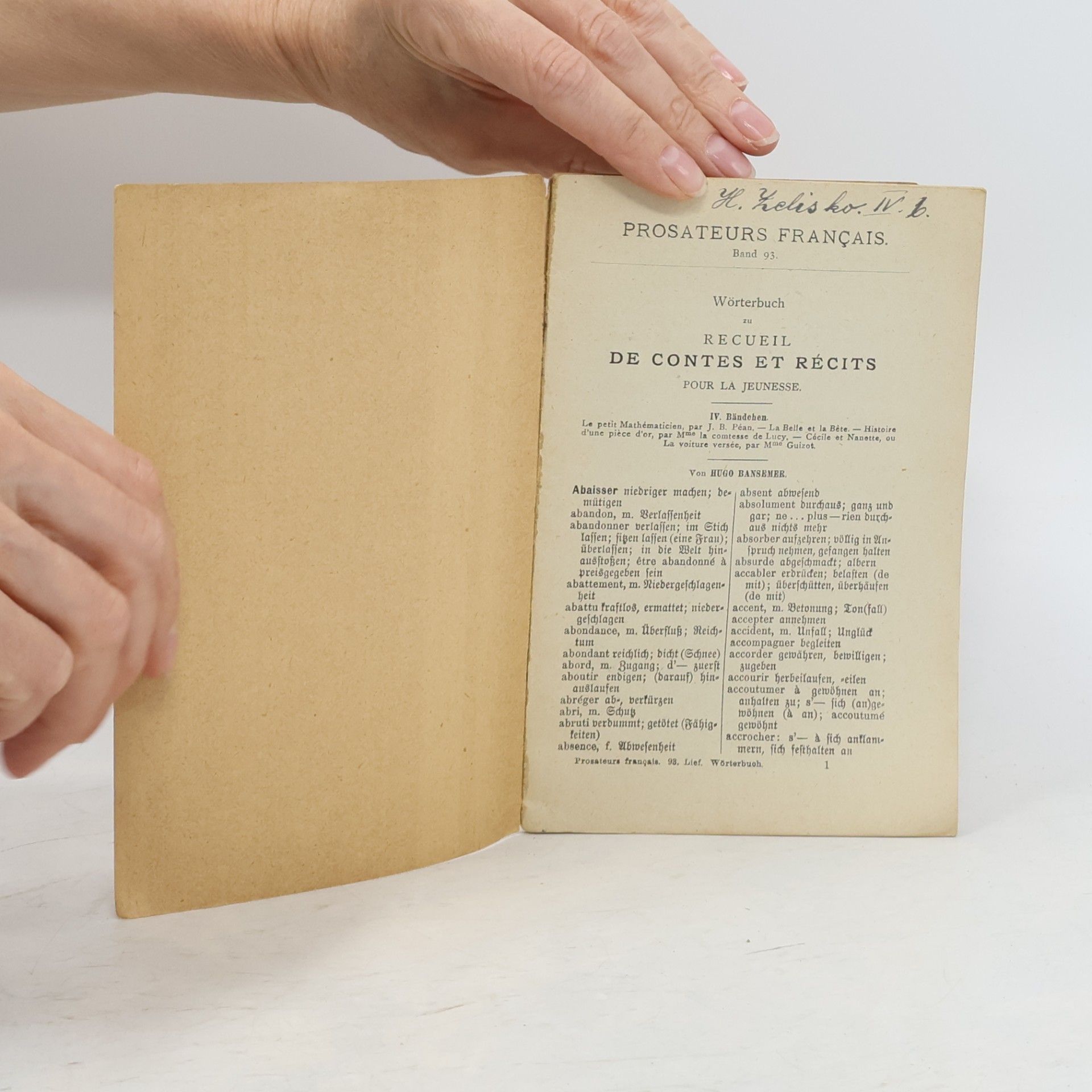 Autorenkollektiv Wörterbuch zu Recueil de Contes et Récits pour la jeunesse IV.