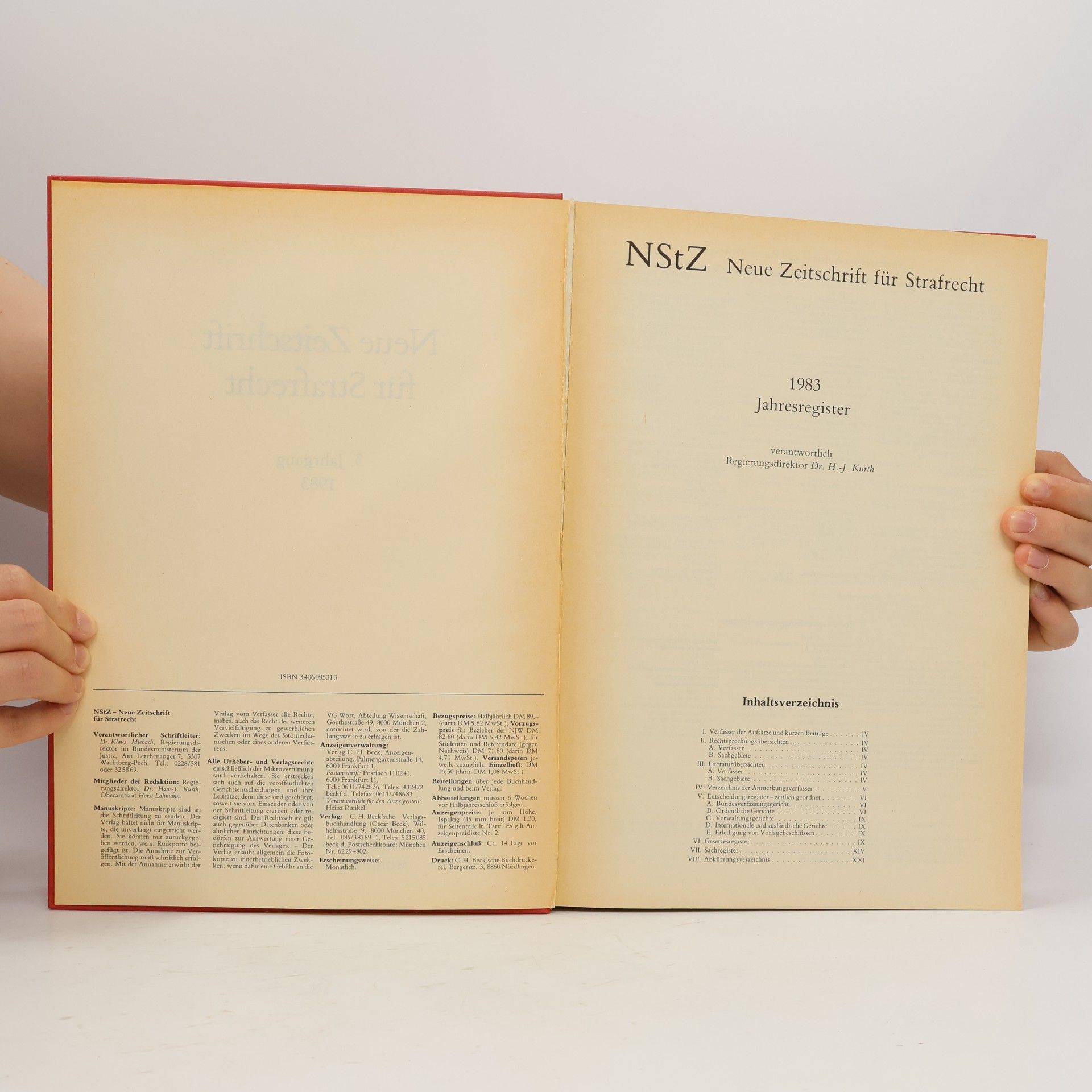 H.-J. Kurth NStZ Neue Zeitschrift für Strafrecht 1983 Jahresregister
