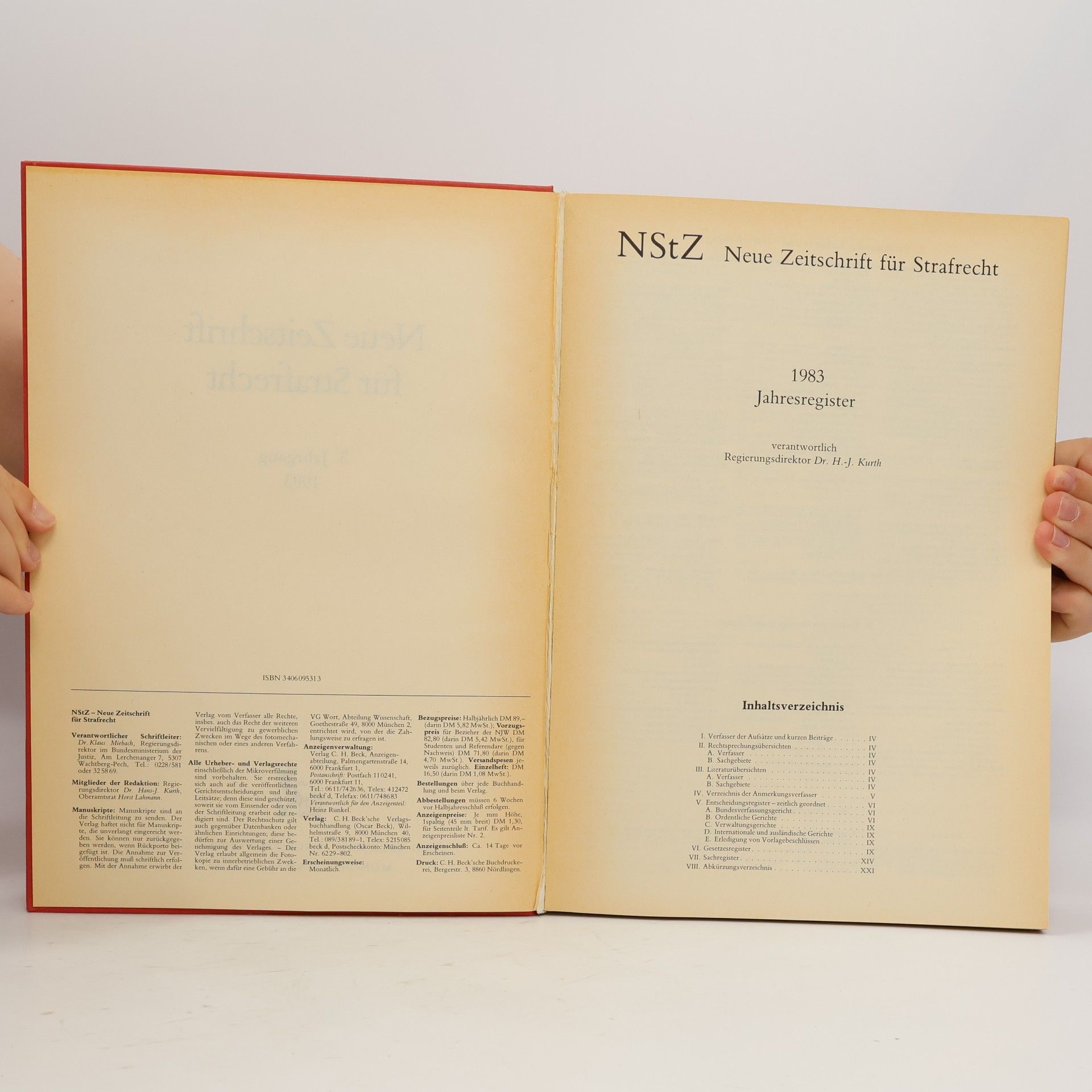 H.-J. Kurth NStZ Neue Zeitschrift für Strafrecht 1983 Jahresregister
