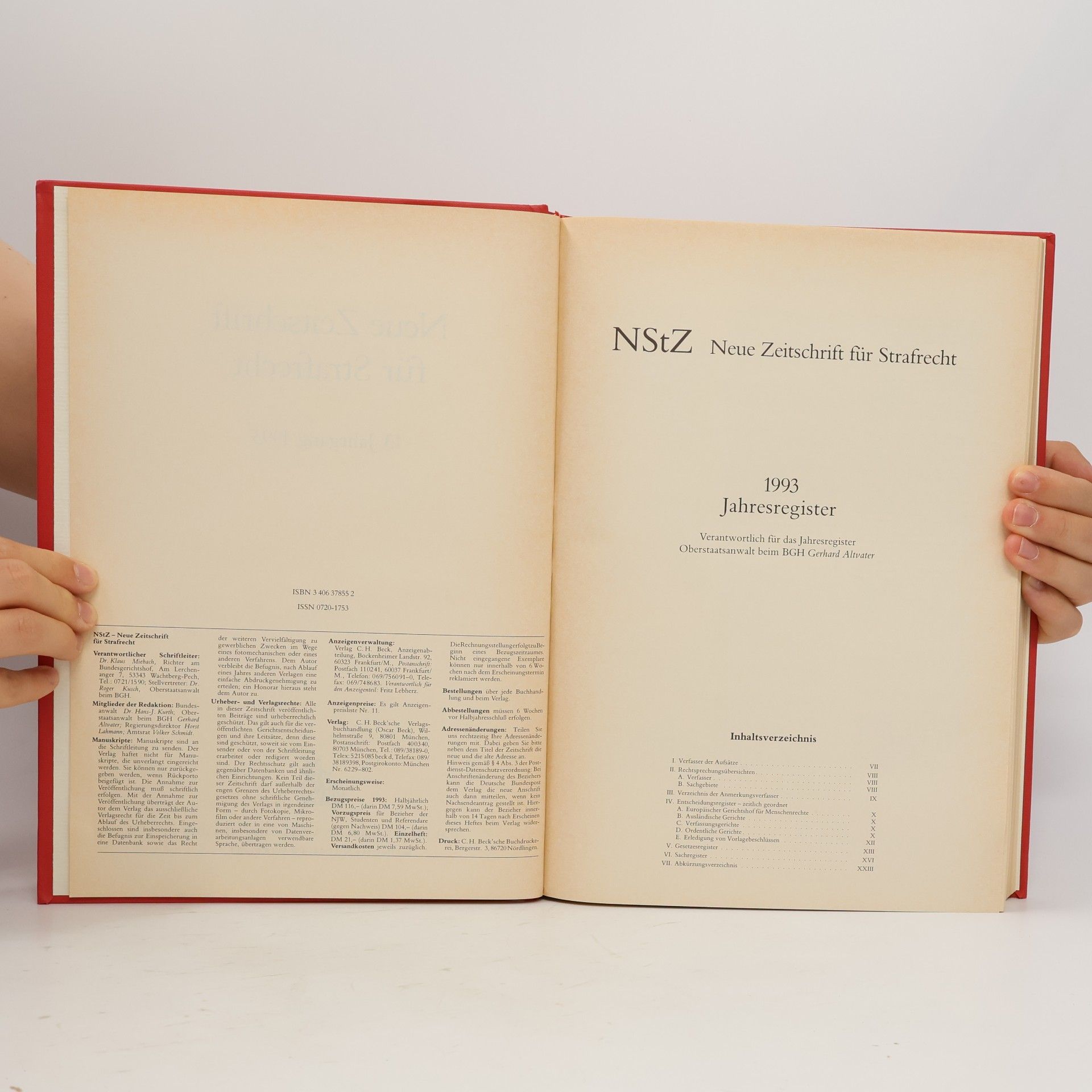 Gerhard Altvater NSTZ neue Zeitschrift für Strafrecht 1993 Jahresregister