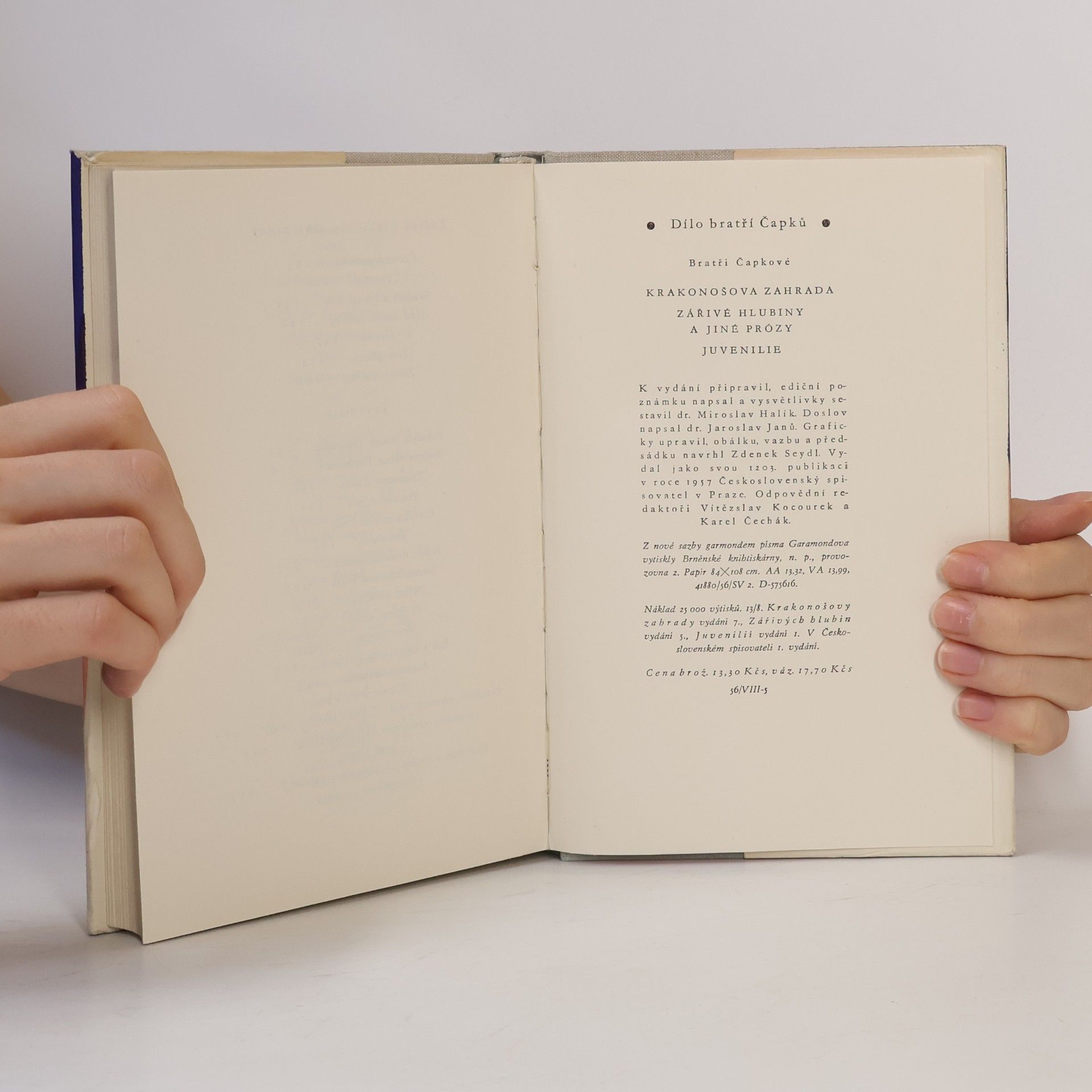 Karel Čapek Krakonošova zahrada. Zářivé hlubiny. Juvenilie