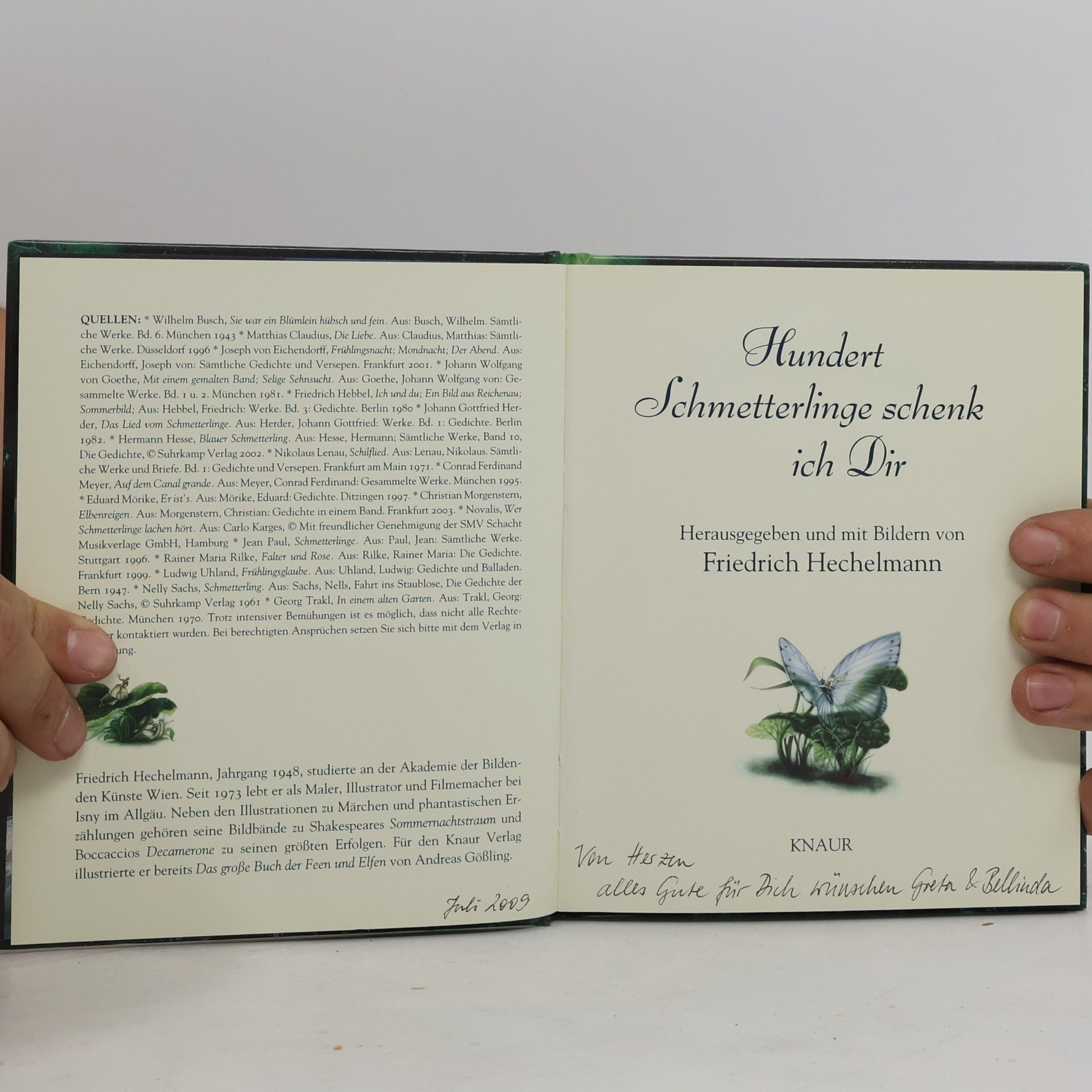 Friedrich Hechelmann Hundert Schmetterlinge schenk ich dir. Herausgegeben und mit Werken von Friedrich Hechelmann