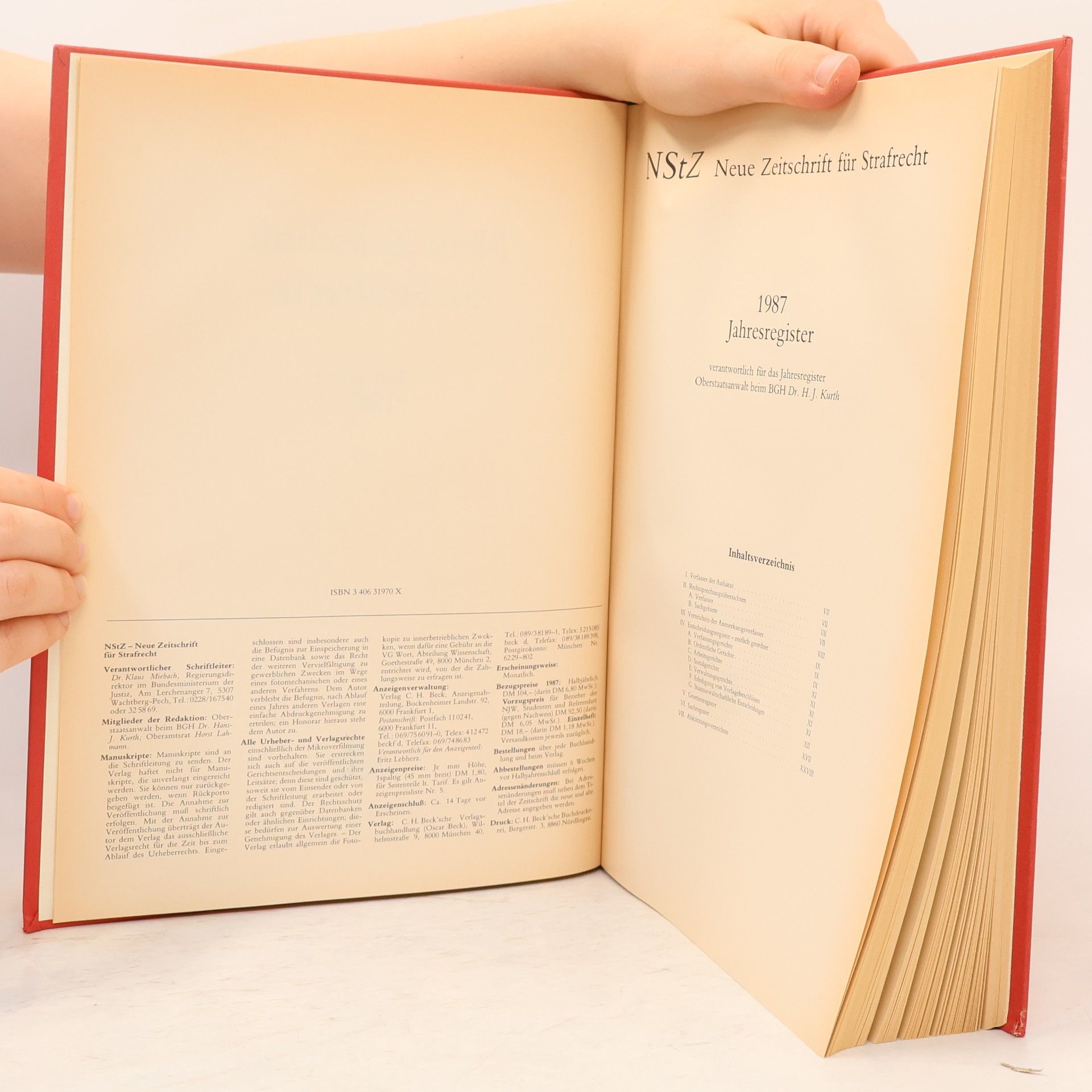 Hans-J. Kurth NStZ Neue Zeitschrift für Strafrecht 1987 Jahresregister
