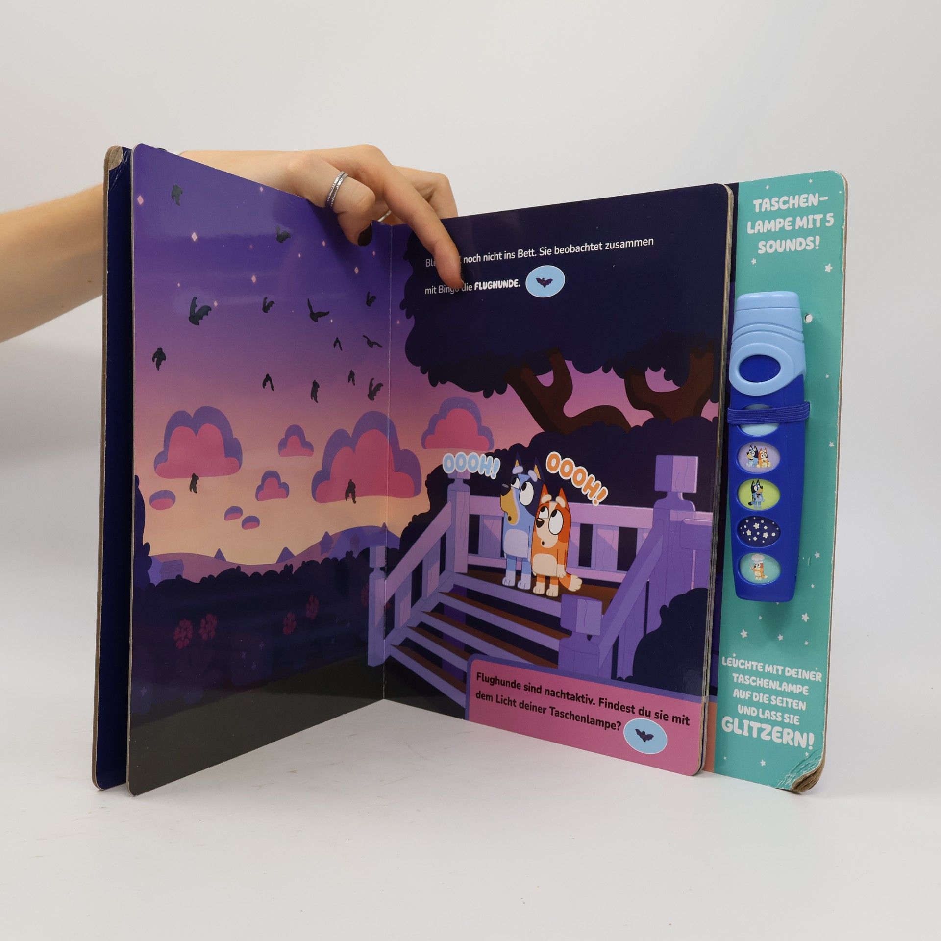 Kolektiv autorů Bluey - Oooh, das glitzert! - Interaktives Taschenlampen-Soundbuch mit 5 Geräuschen und Glitzerseiten