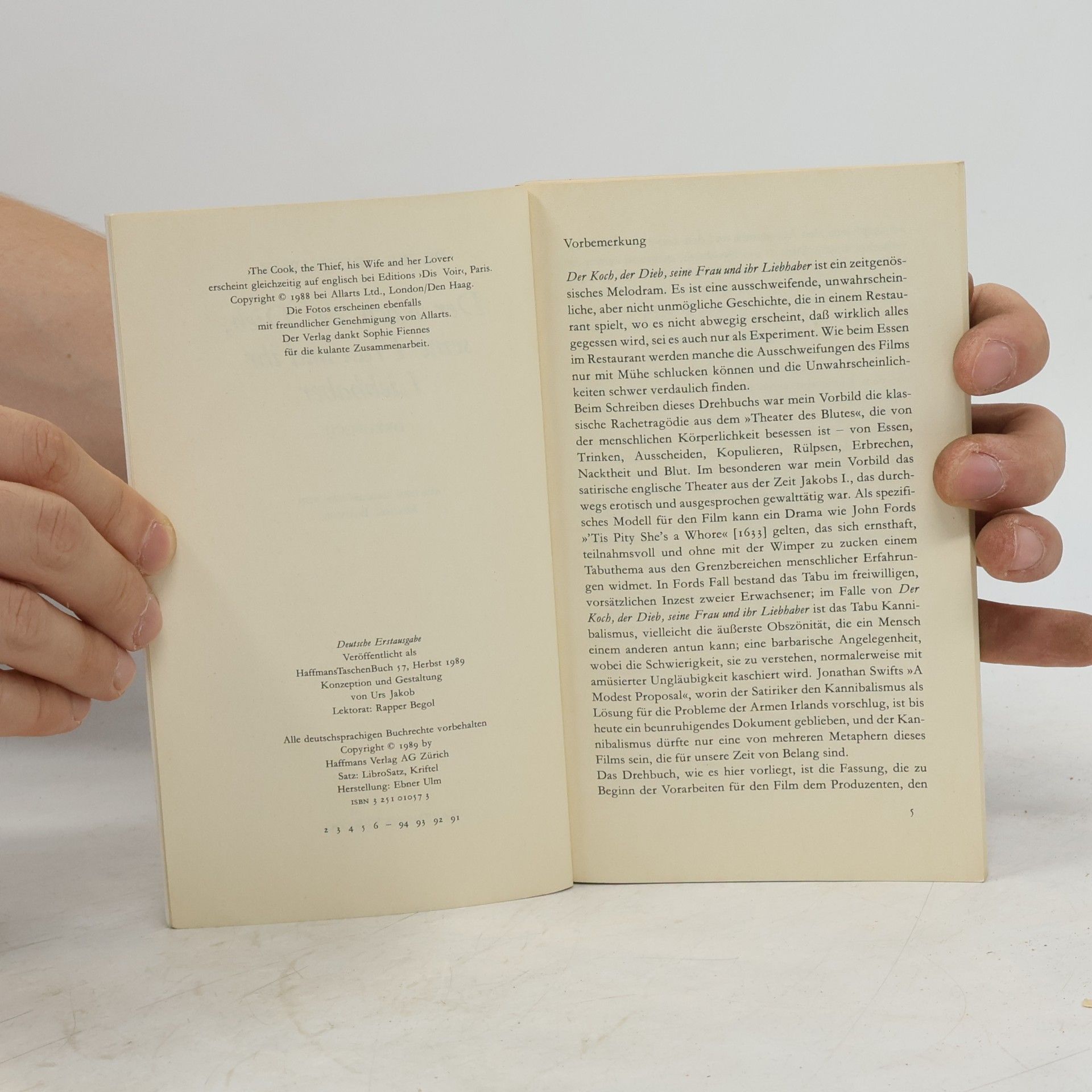 Peter Greenaway Haffmans Taschenbuch - 57: Der Koch, der Dieb, seine Frau und ihr Liebhaber. Drehbuch.