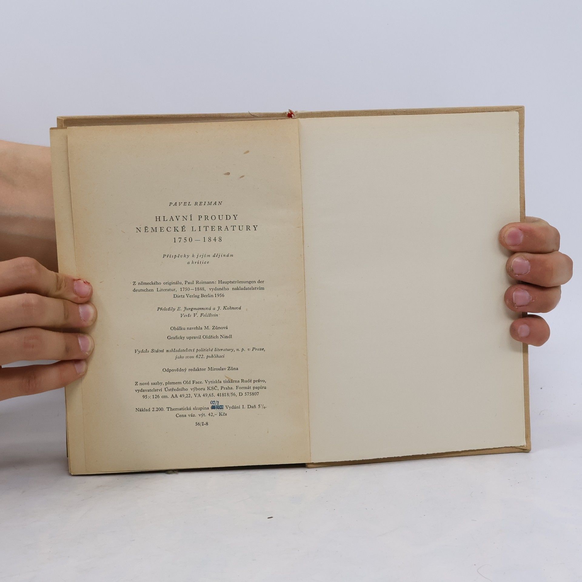 Pavel Reiman Hlavní proudy německé literatury 1750-1848. Příspěvky k jejím dějinám a kritice