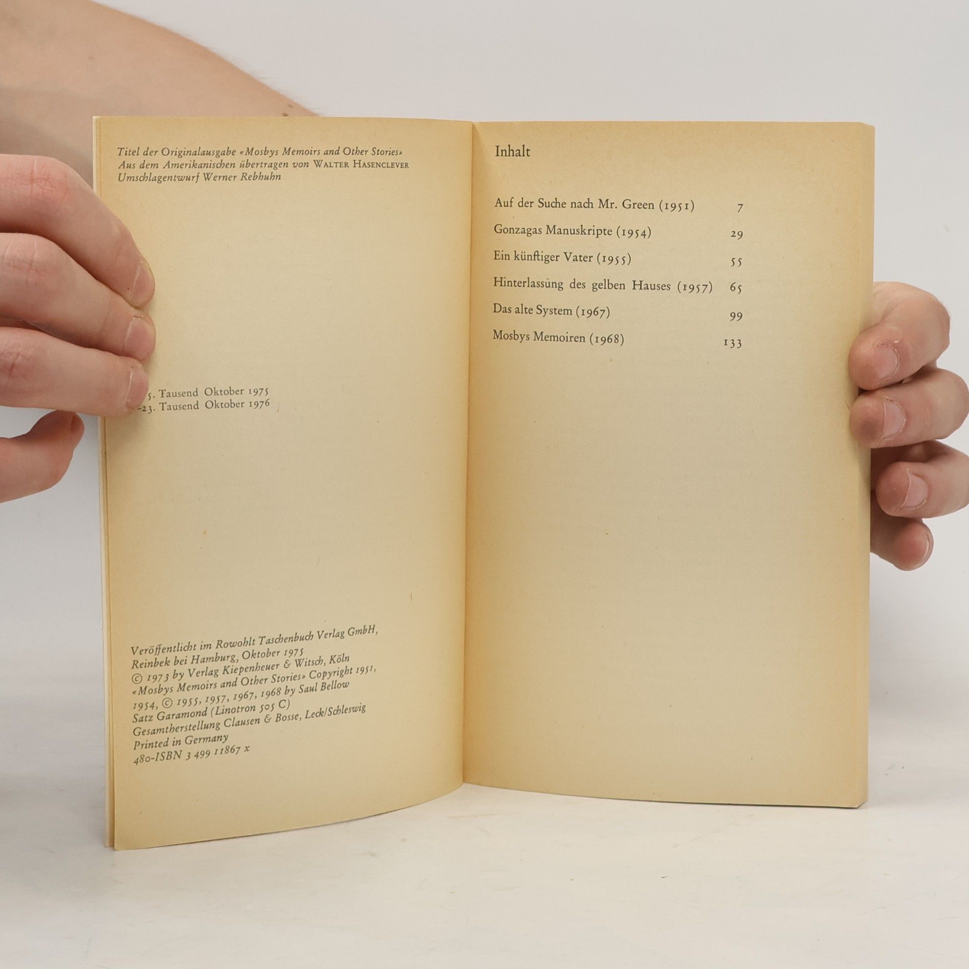 Saul Bellow Mosbys Memoiren und andere Erzählungen