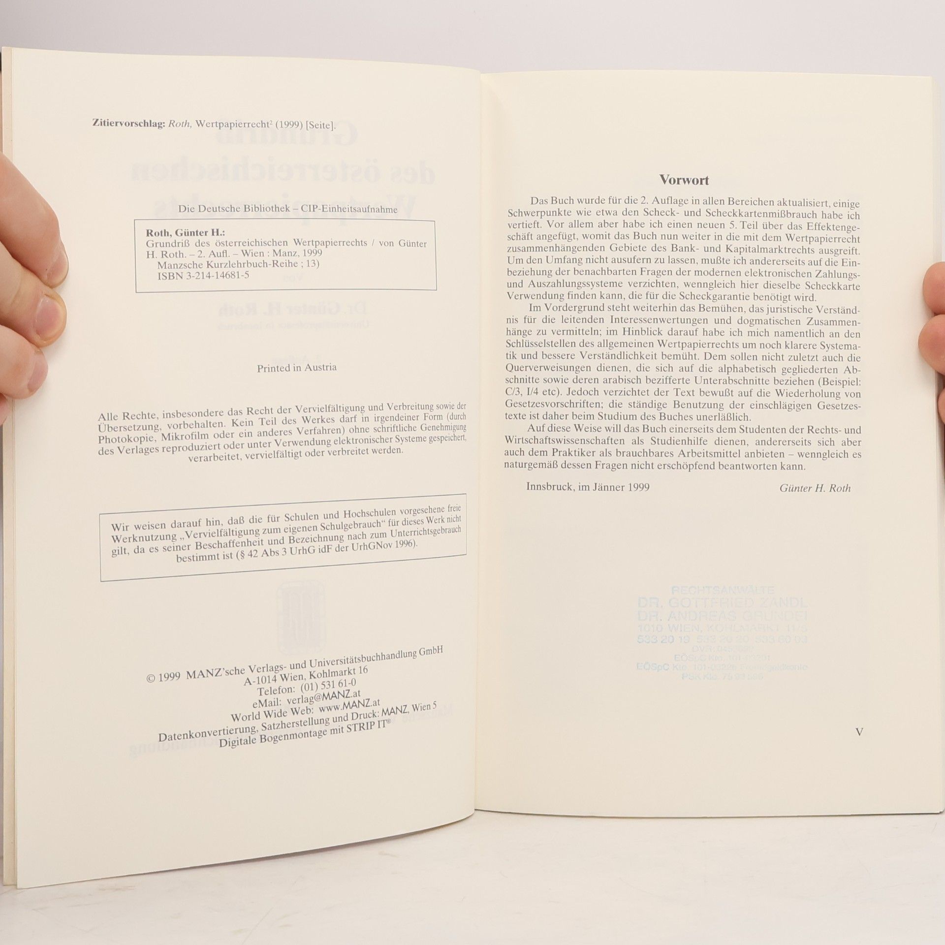 Günter H. Roth Grundriß des österreichischen Wertpapierrechts