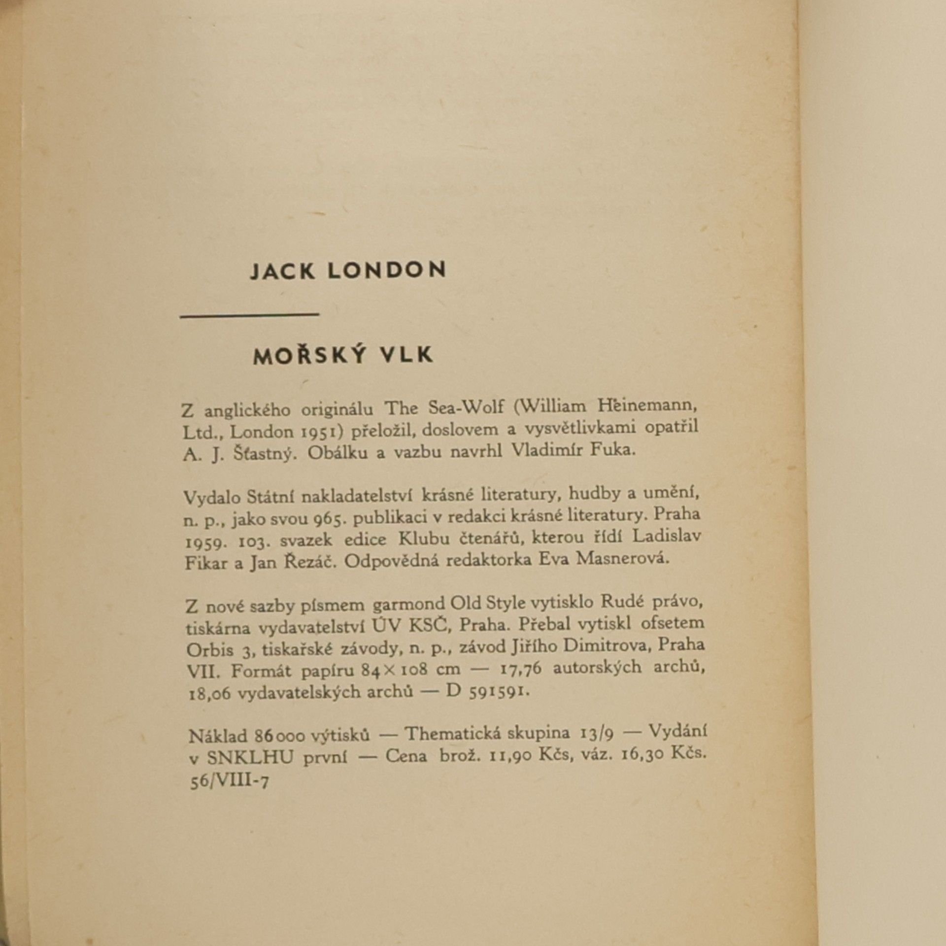 Jack London Mořský vlk