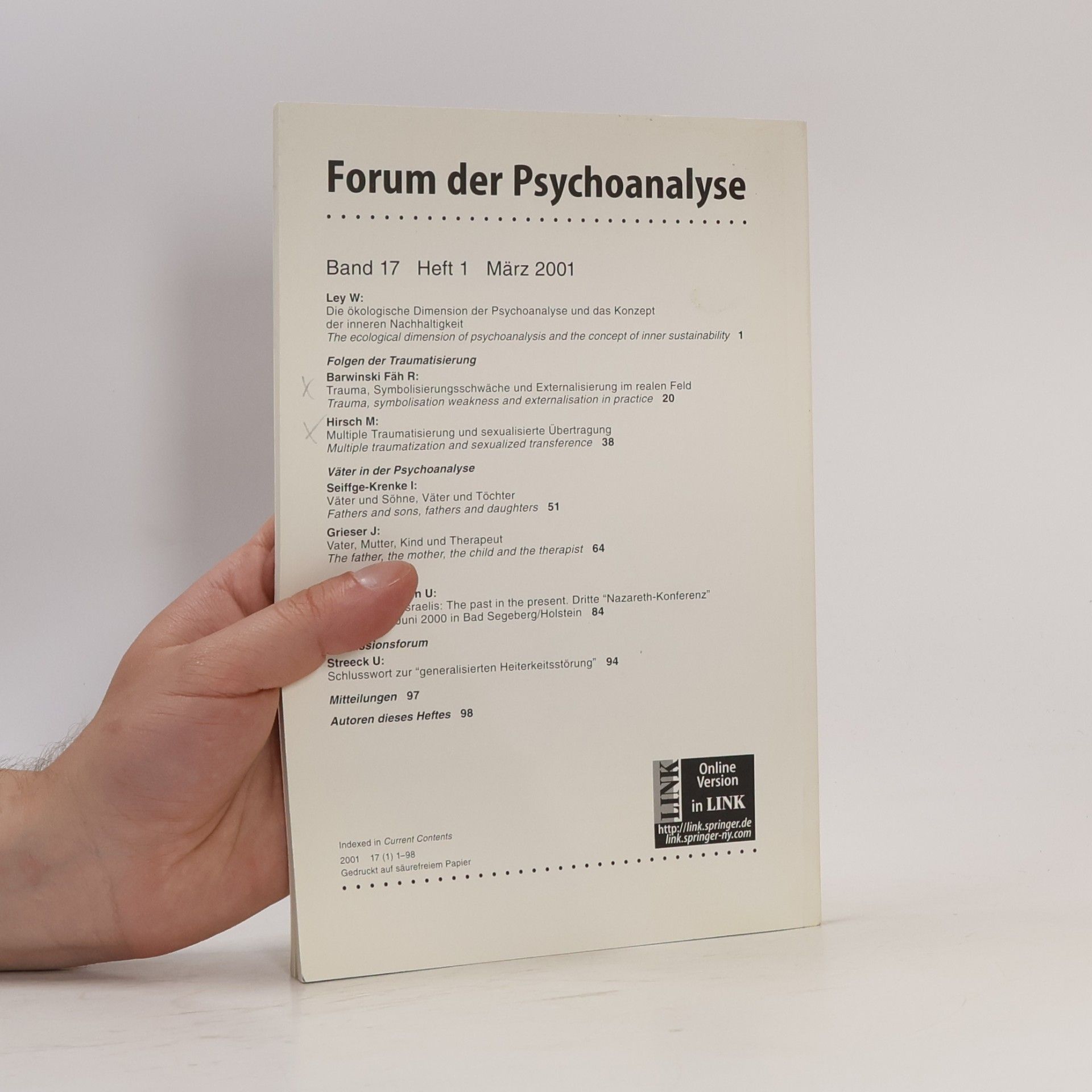 Friedrich Beese Forum der Psychoanalyse Band 17 3/2001