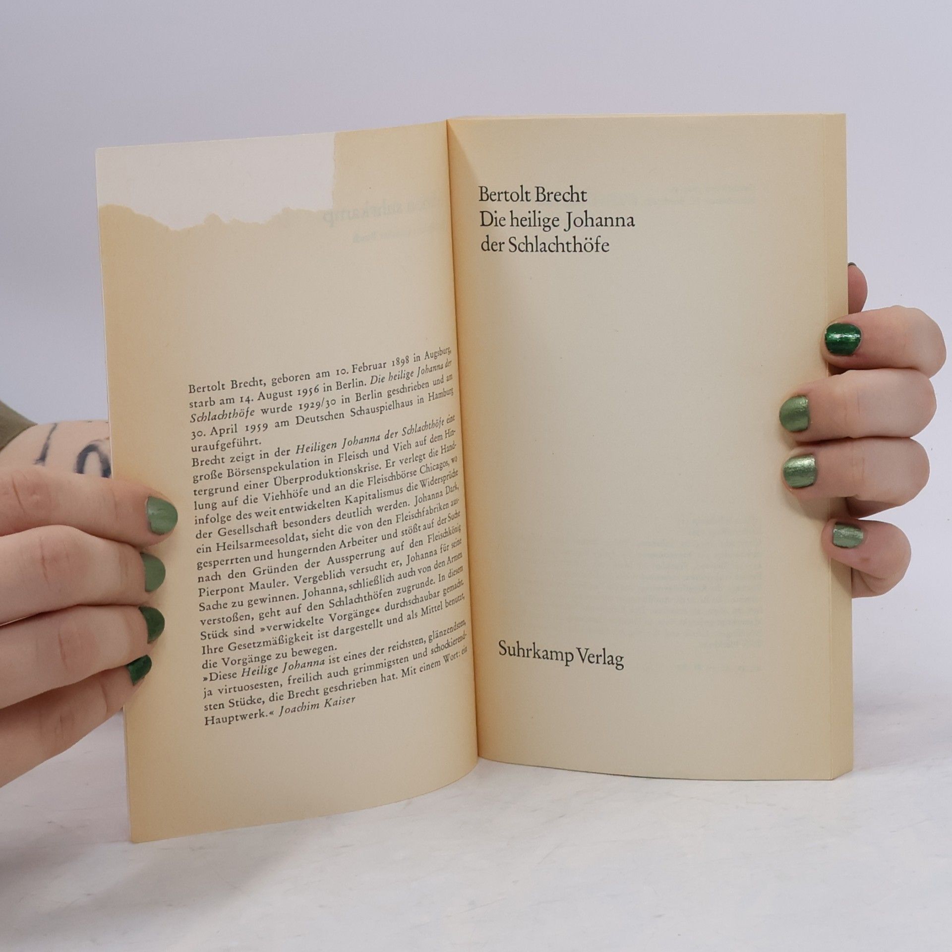 Bertolt Brecht Die heilige Johanna der Schlachthöfe