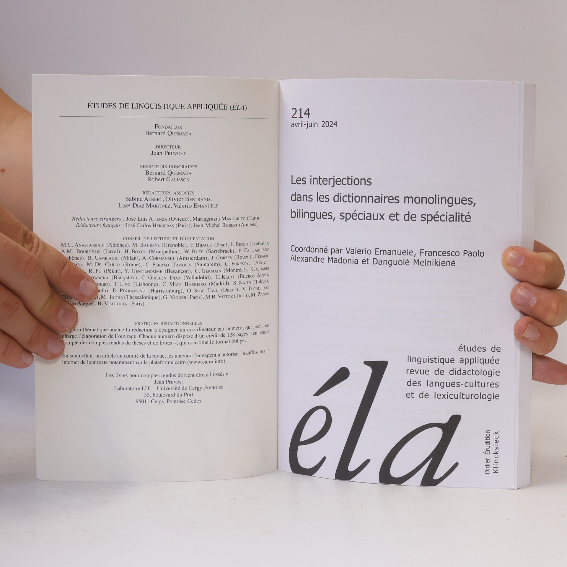 Valerio Emanuele Études de linguistique appliquée - n°2-2024: Les interjections dans les dictionnaires monolingues, bilingues, spéciaux et de spécialité