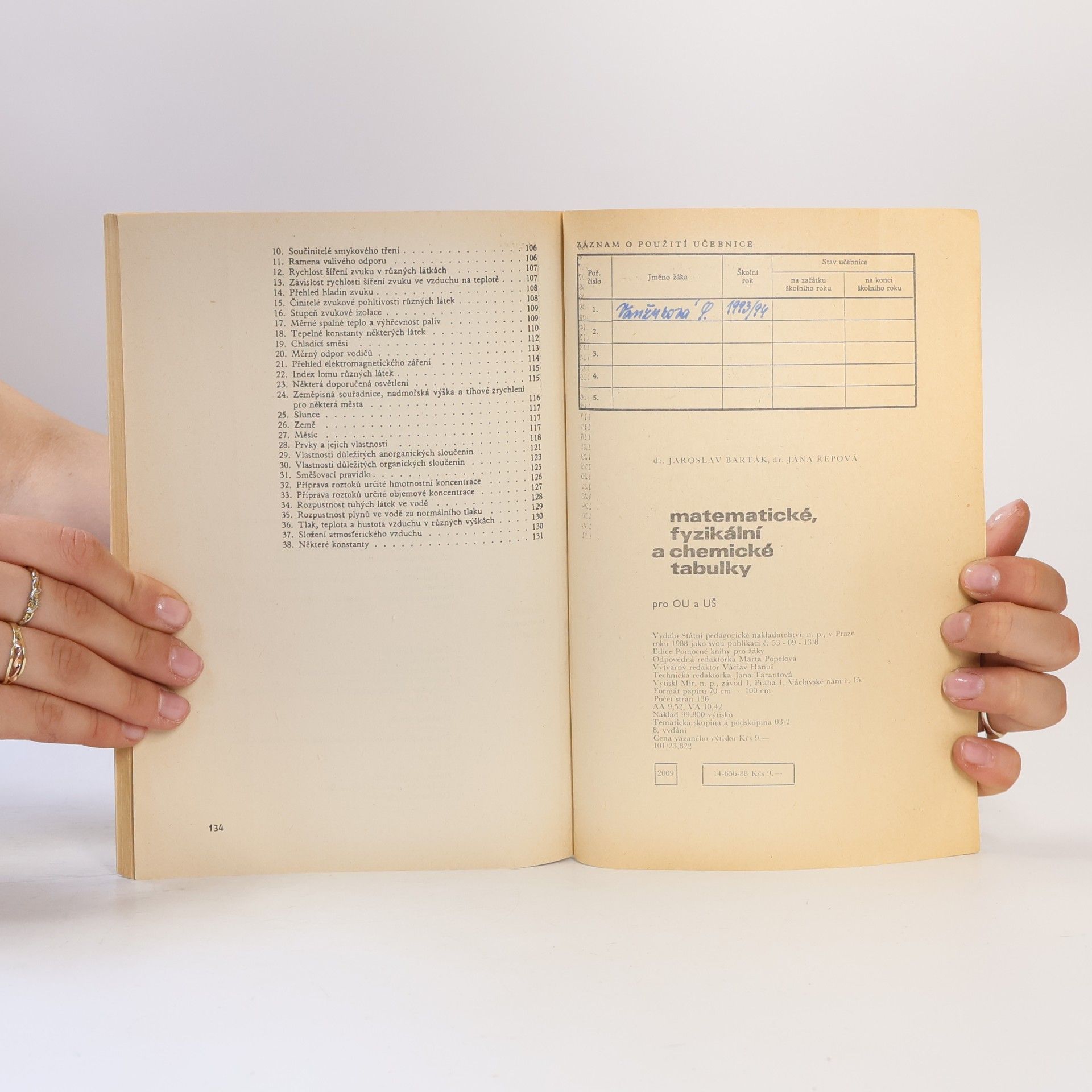 Jana Řepová Matematické, fyzikální a chemické tabulky pro odborná učiliště a učňovské školy