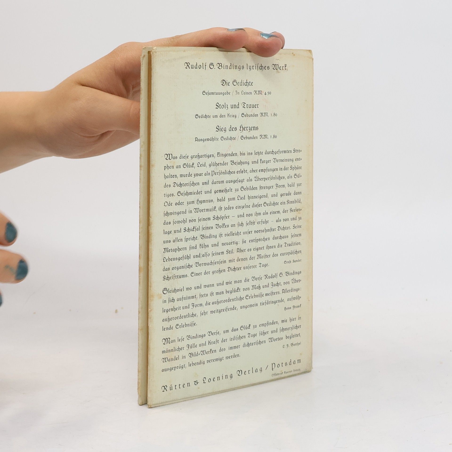 Rudolf G. Binding Sankt Georgs Stellvertreter