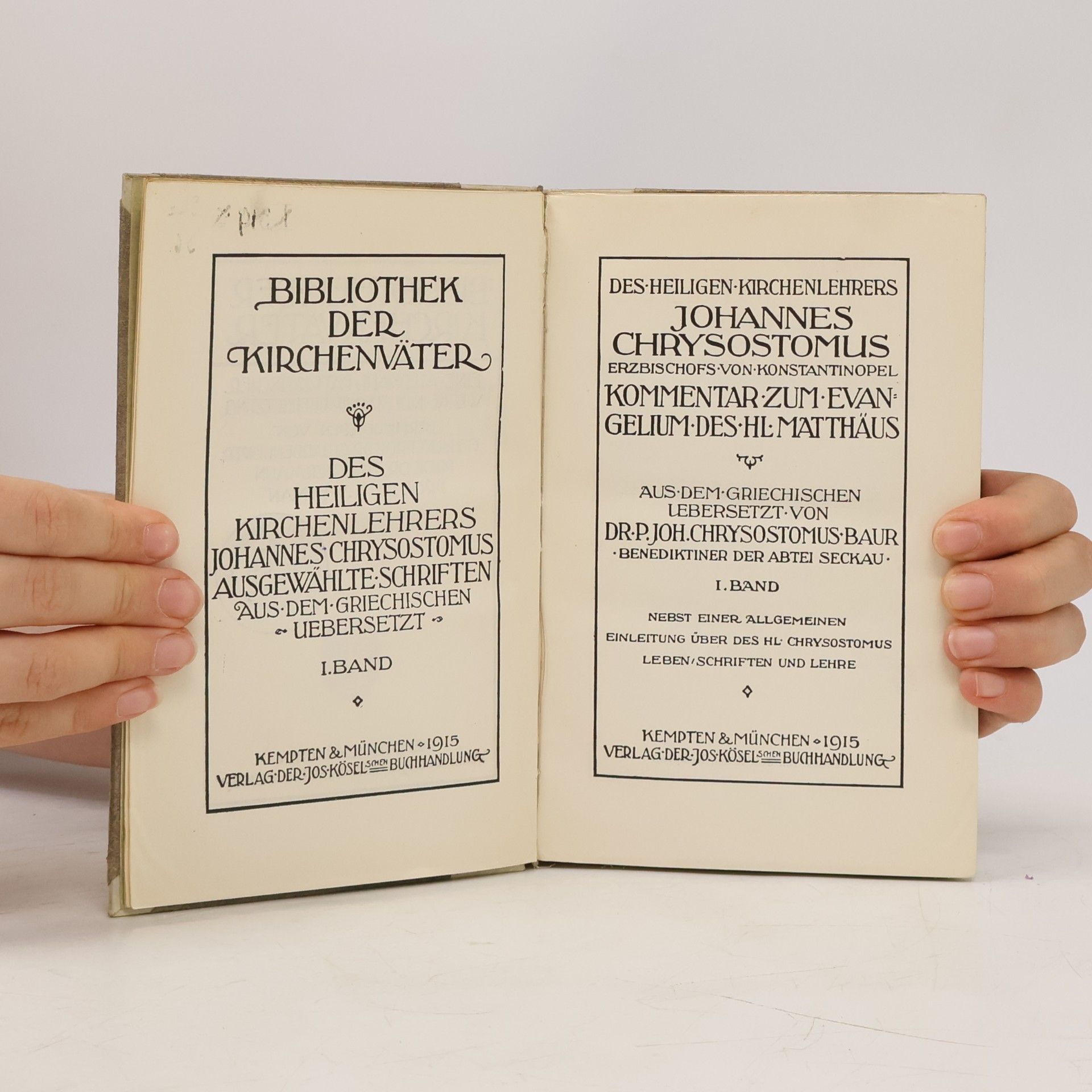 Johannes Chrysostomus Kommentar zum Evangelium des hl. Matthäus I.